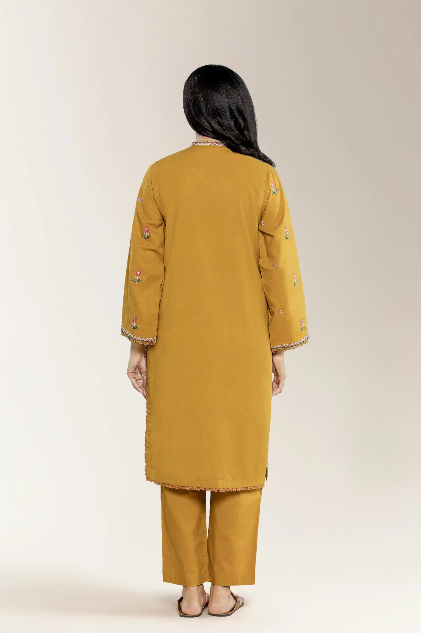 Embroidered Jacquard Mustard 2PC - Image 4