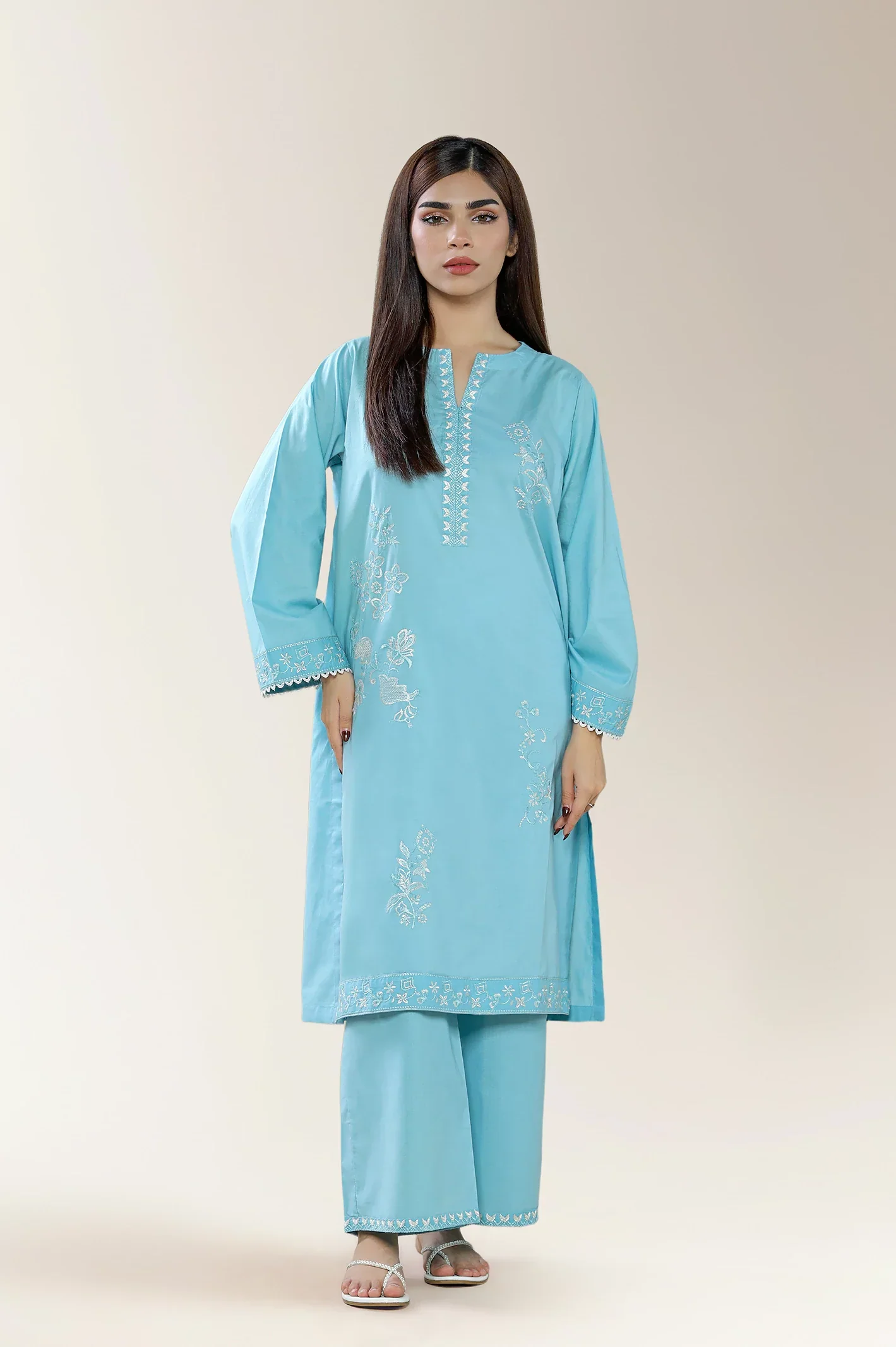 Embroidered Cambric Blue 2PC