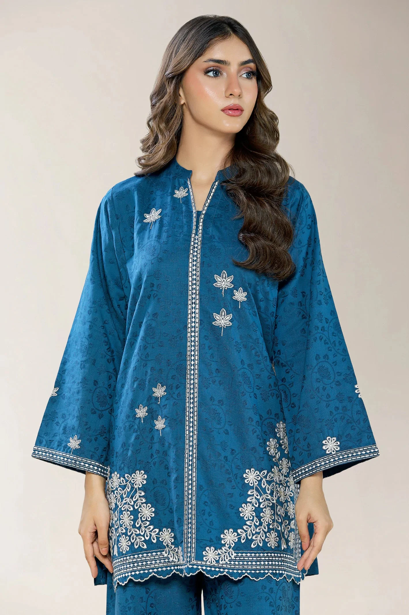 Embroidered Viscose Teal 2PC - Image 2