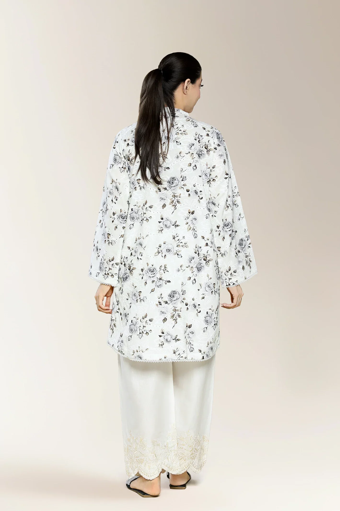 Embroidered Shiffli-Ivory Kurti - Image 2