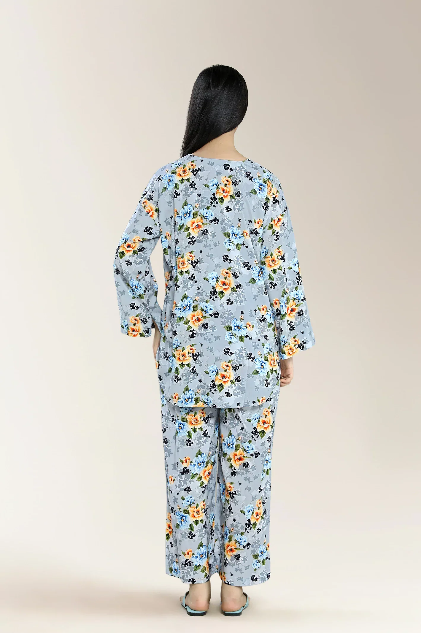 Basic Printed Viscose Linen-Grey 2PC - Image 2