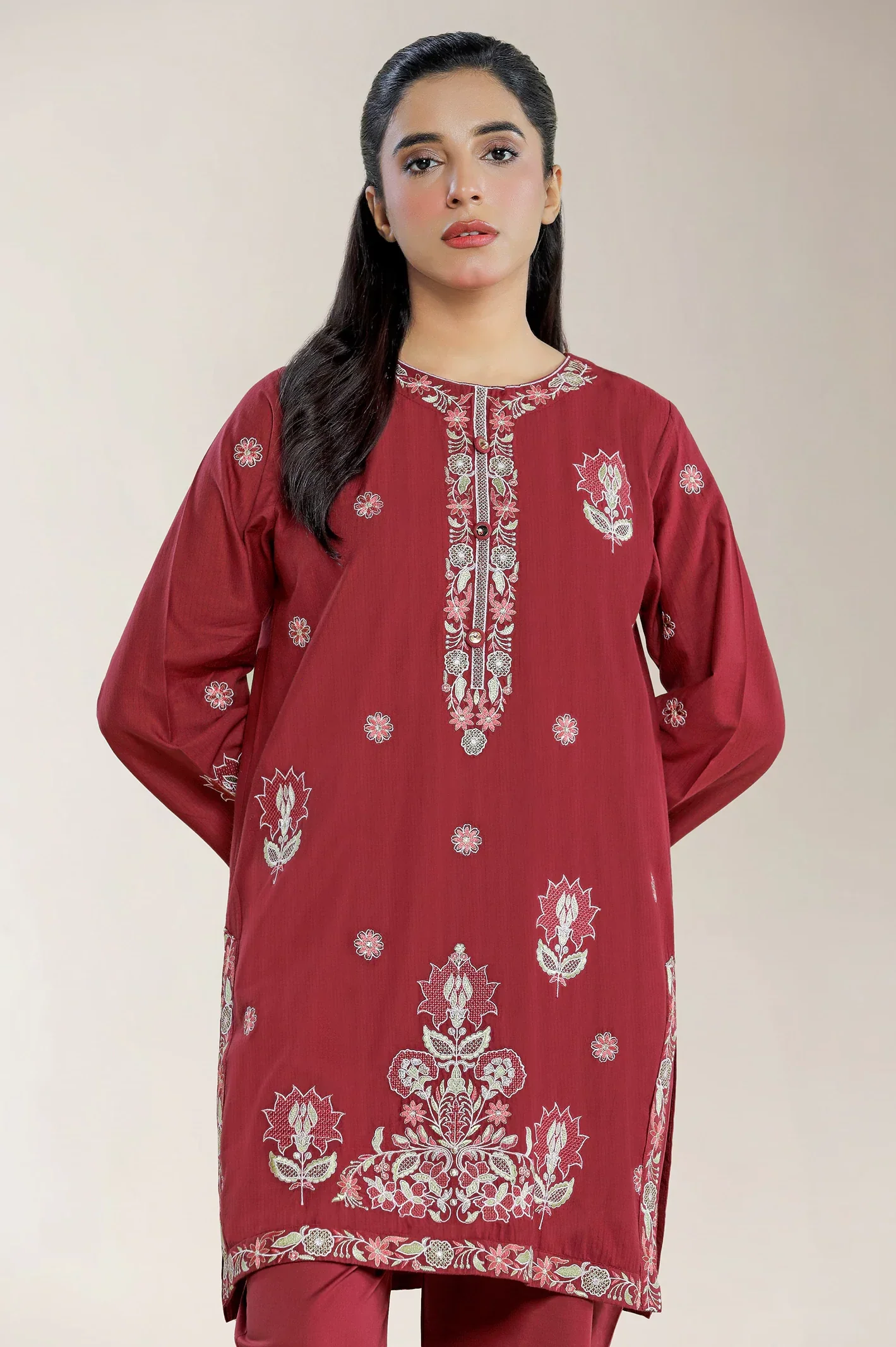 Embroidered Banadora Maroon 2PC - Image 2