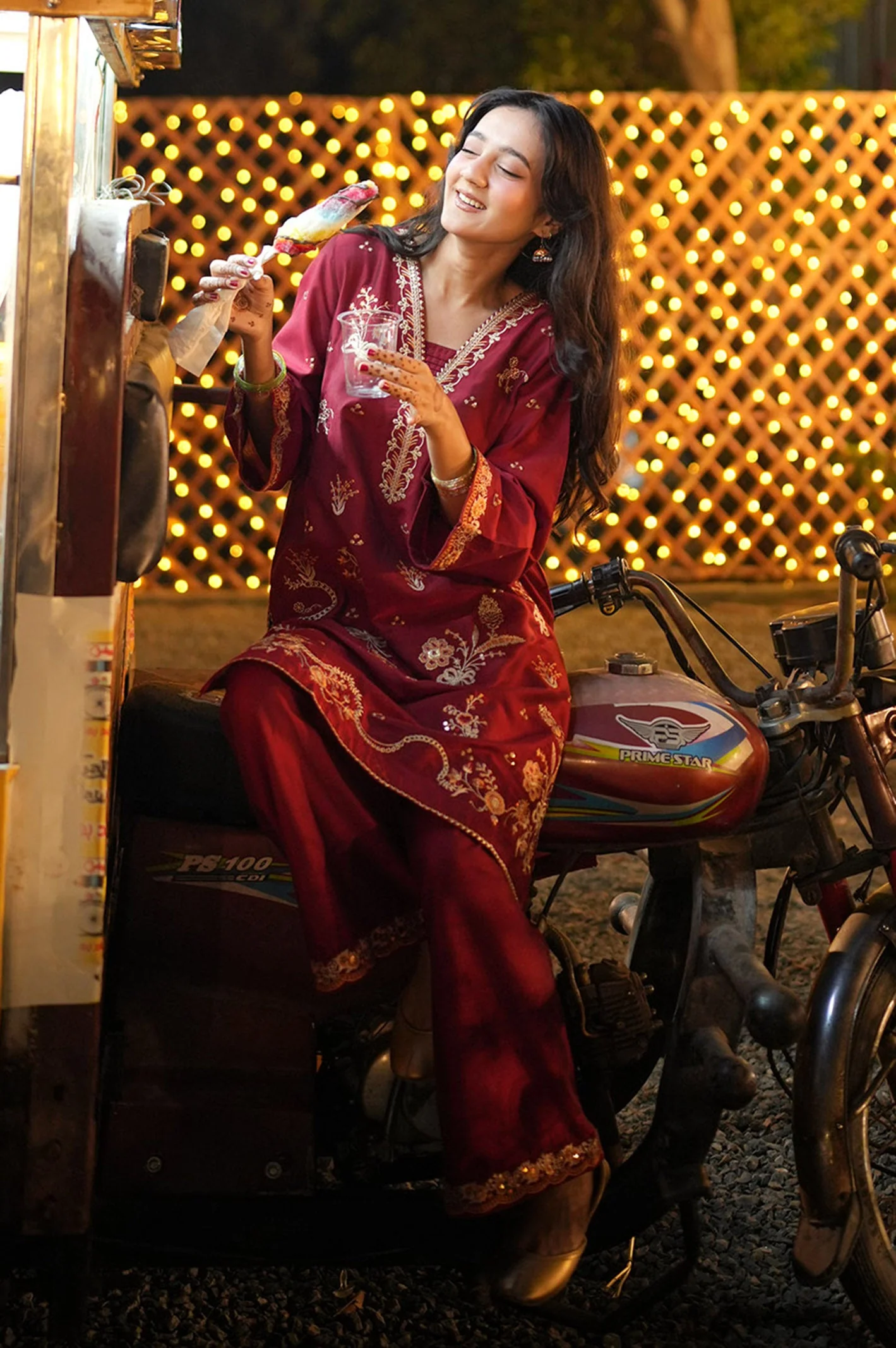Embroidered Raw Silk Red 2PC