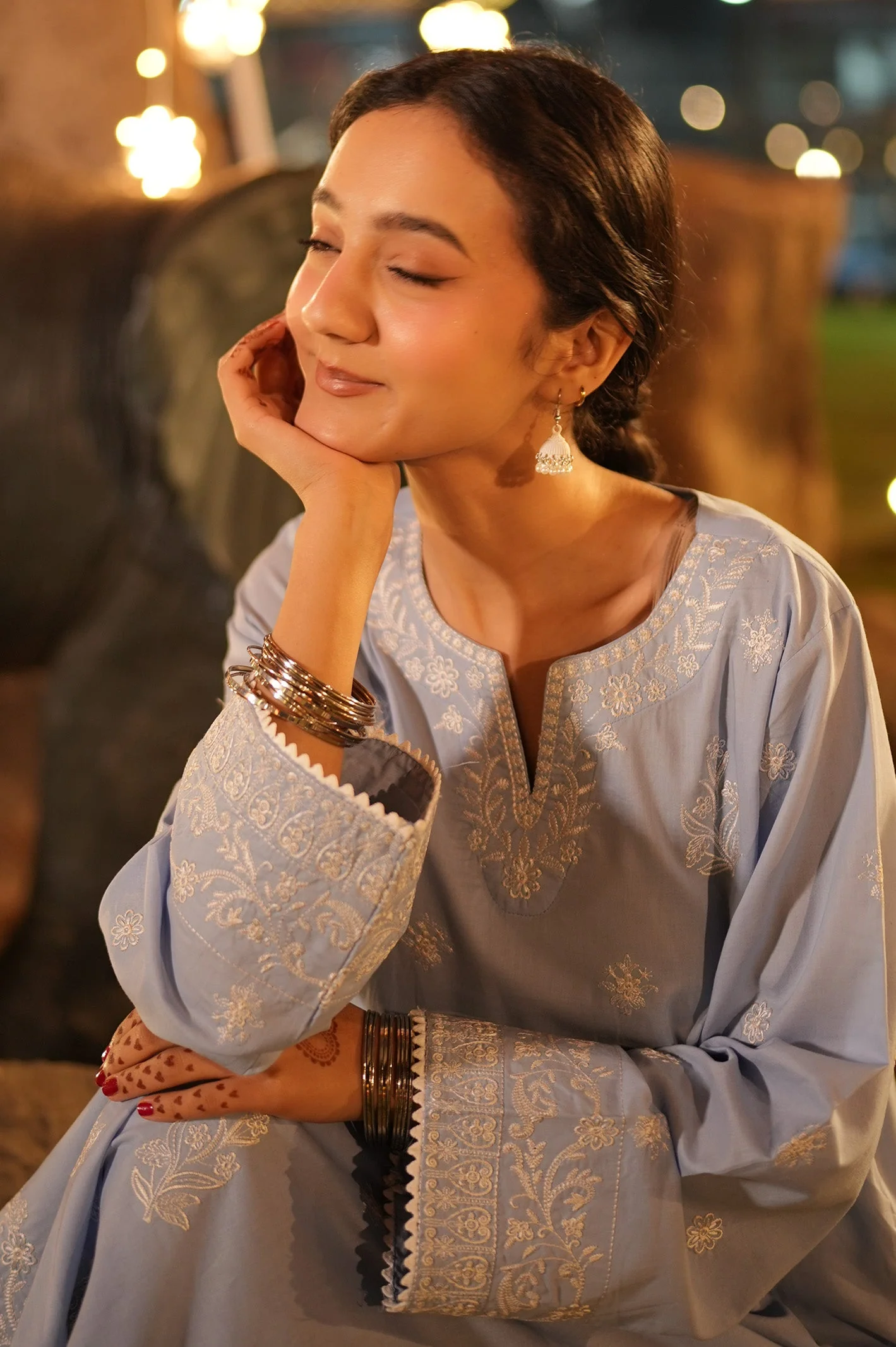 Embroidered Cotton Ice Blue 2PC - Image 17