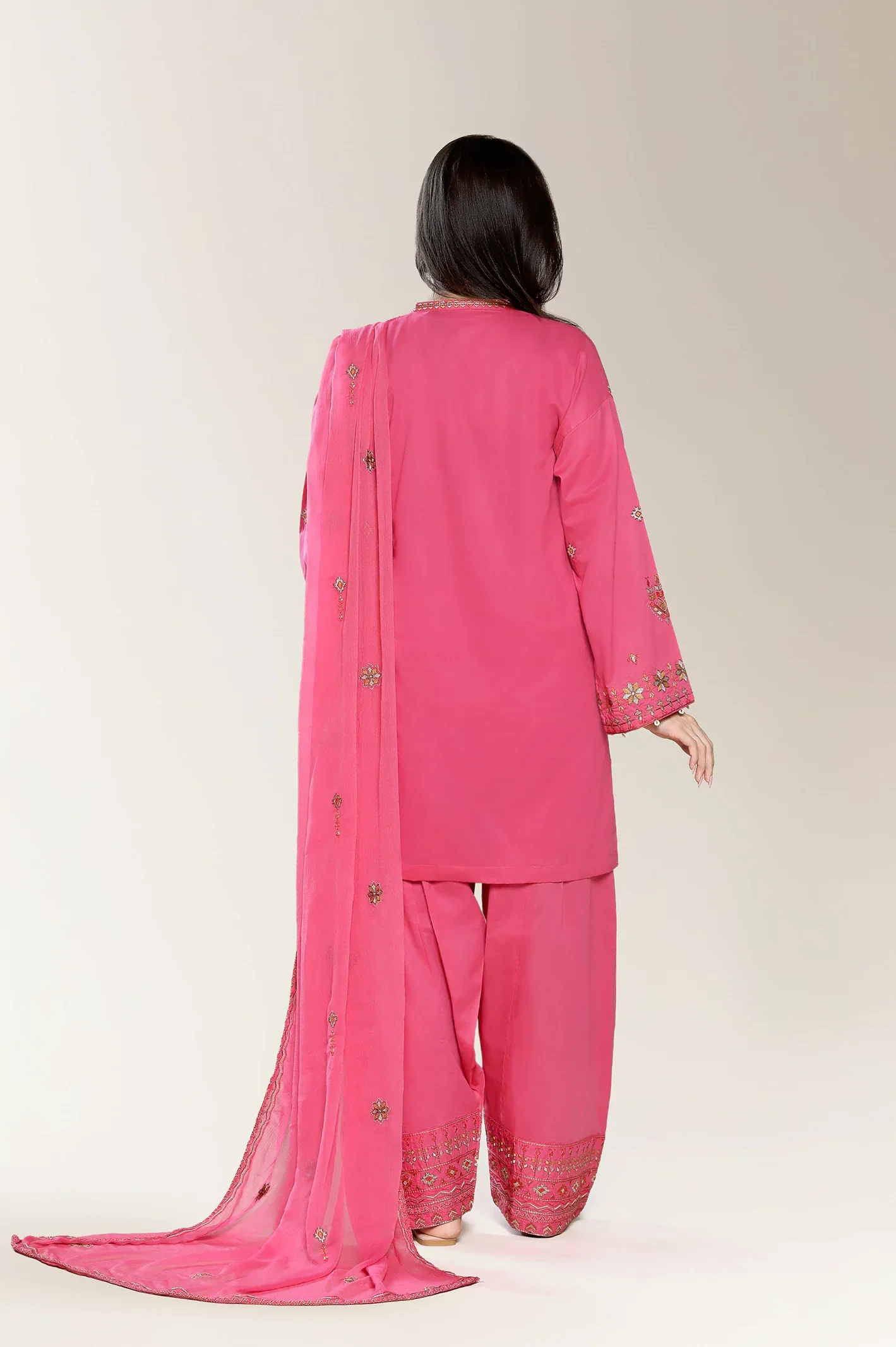 Embroidered Cambric-Fushia 3PC - Image 2