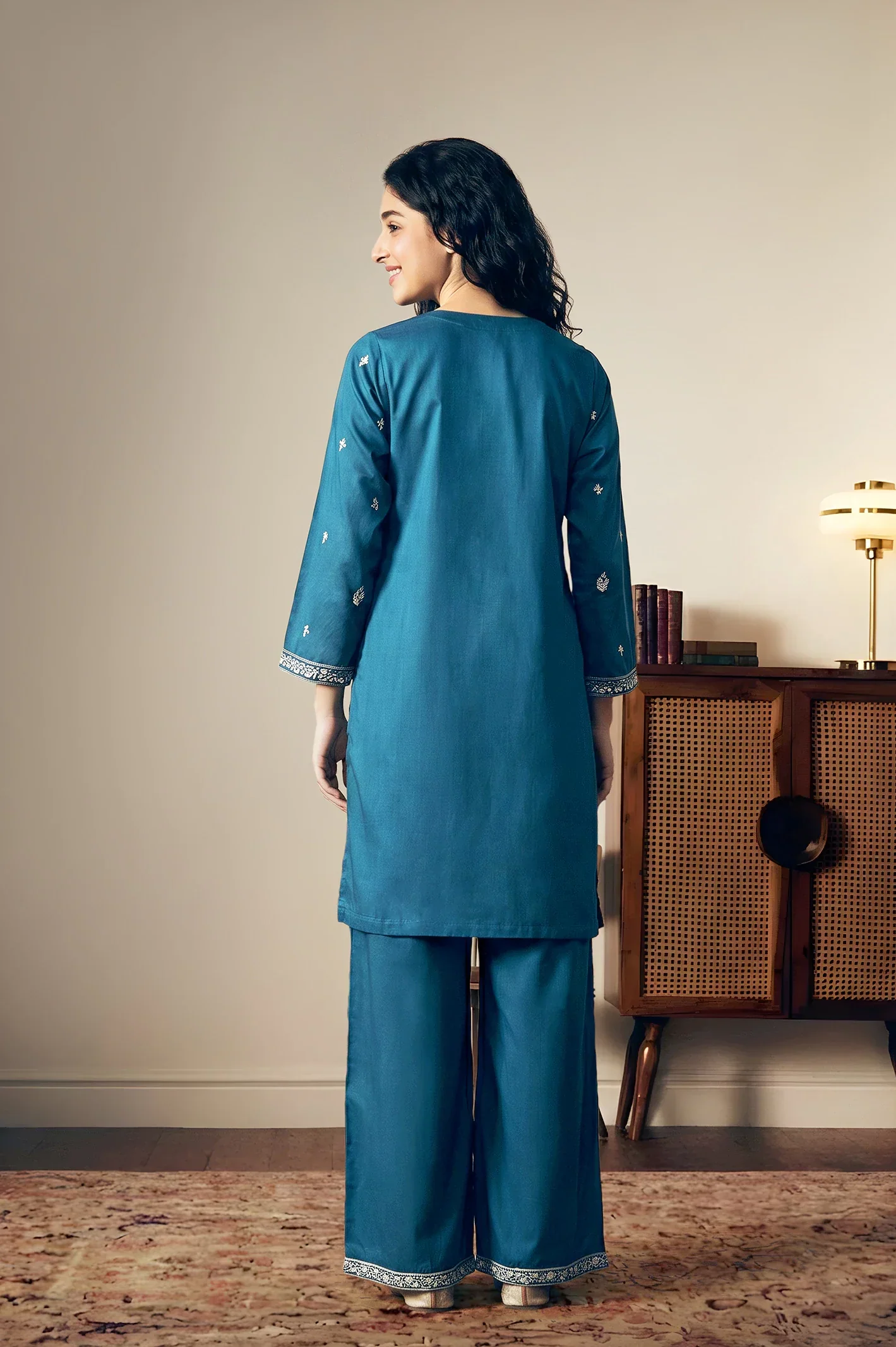 Embroidered Teal 2PC Suit - Image 2