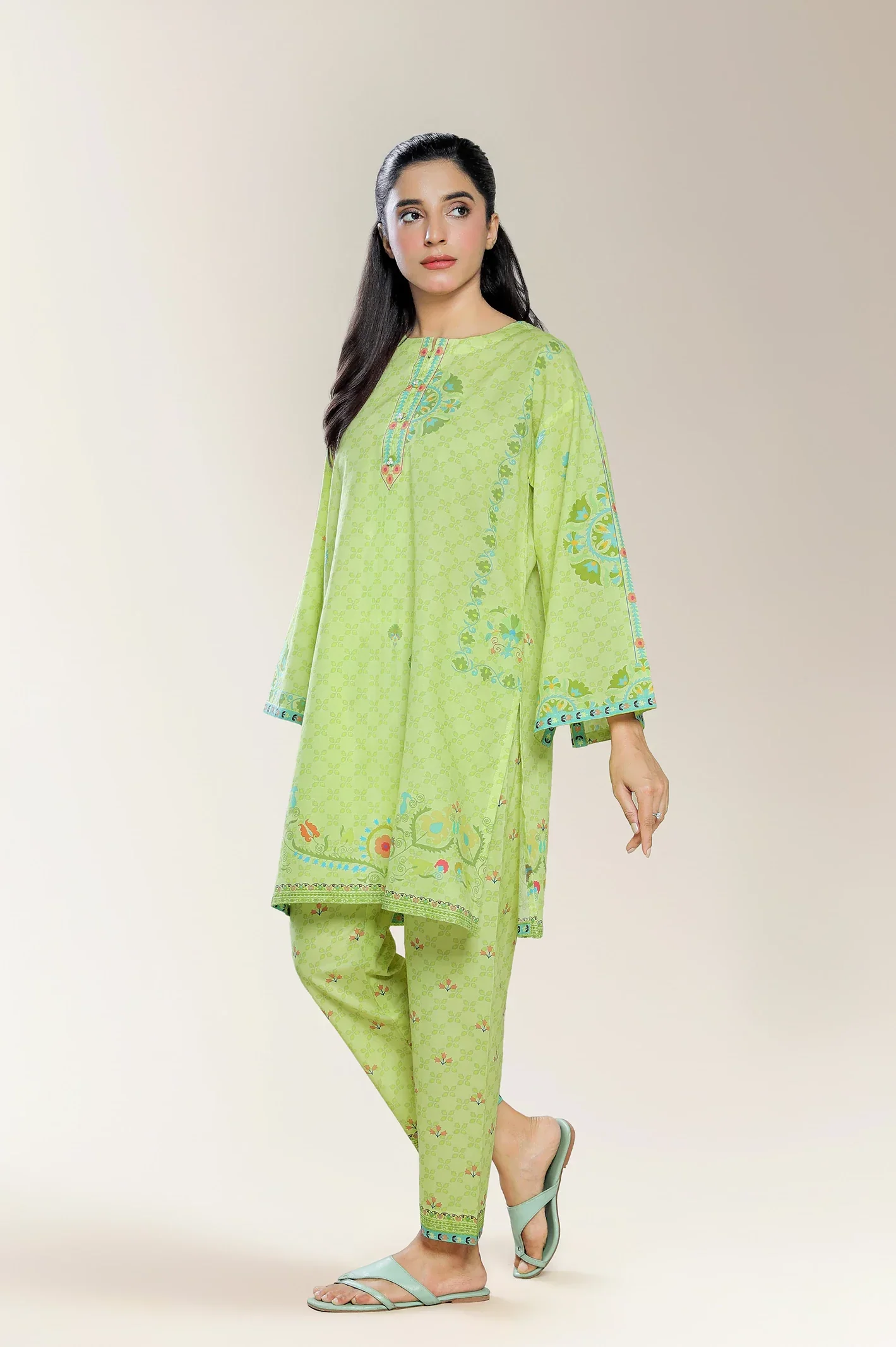 Printed Cotton Lime 2PC - Image 3