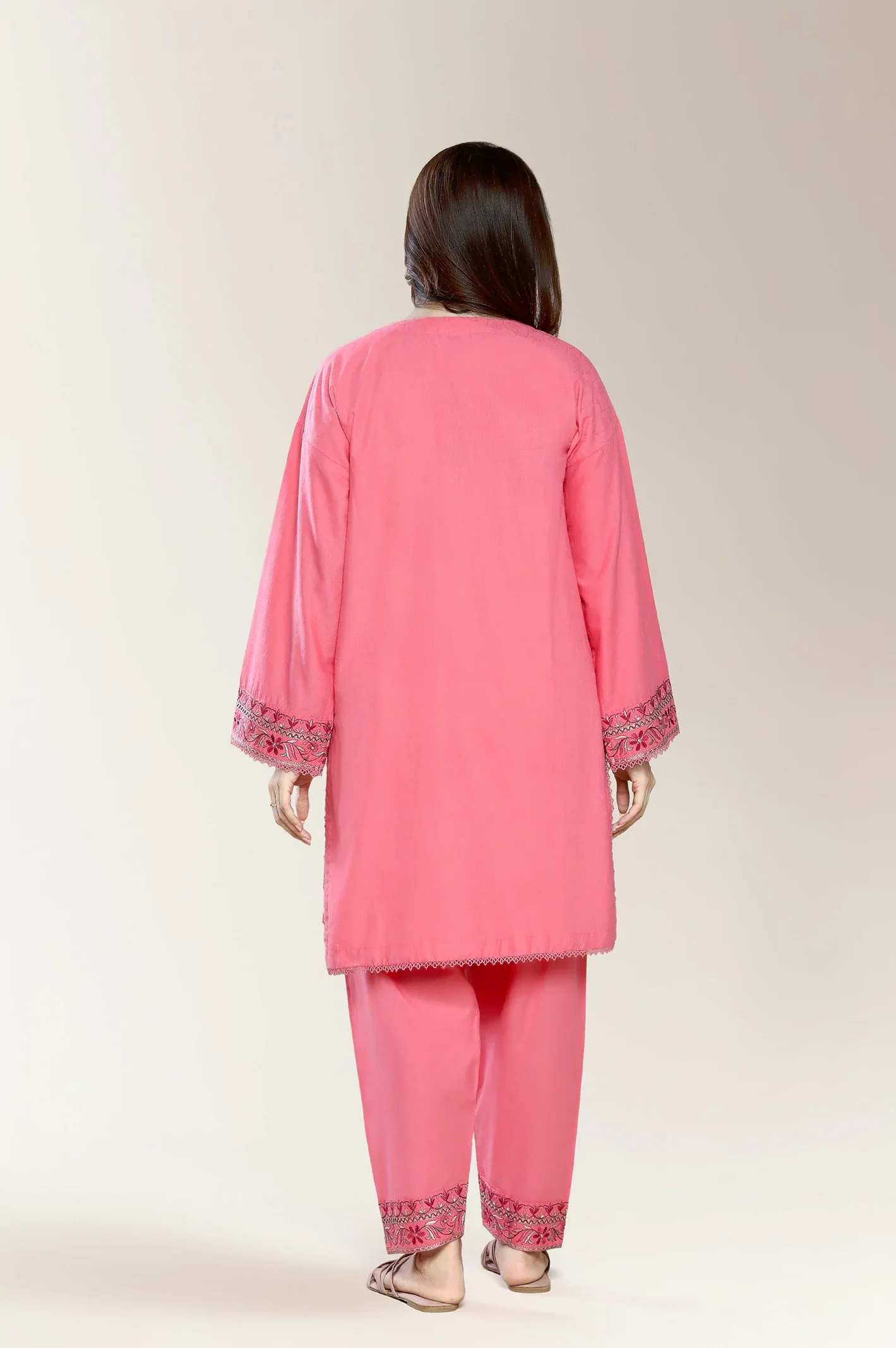 Embroidered Self Jacquard-Coral 2PC - Image 3