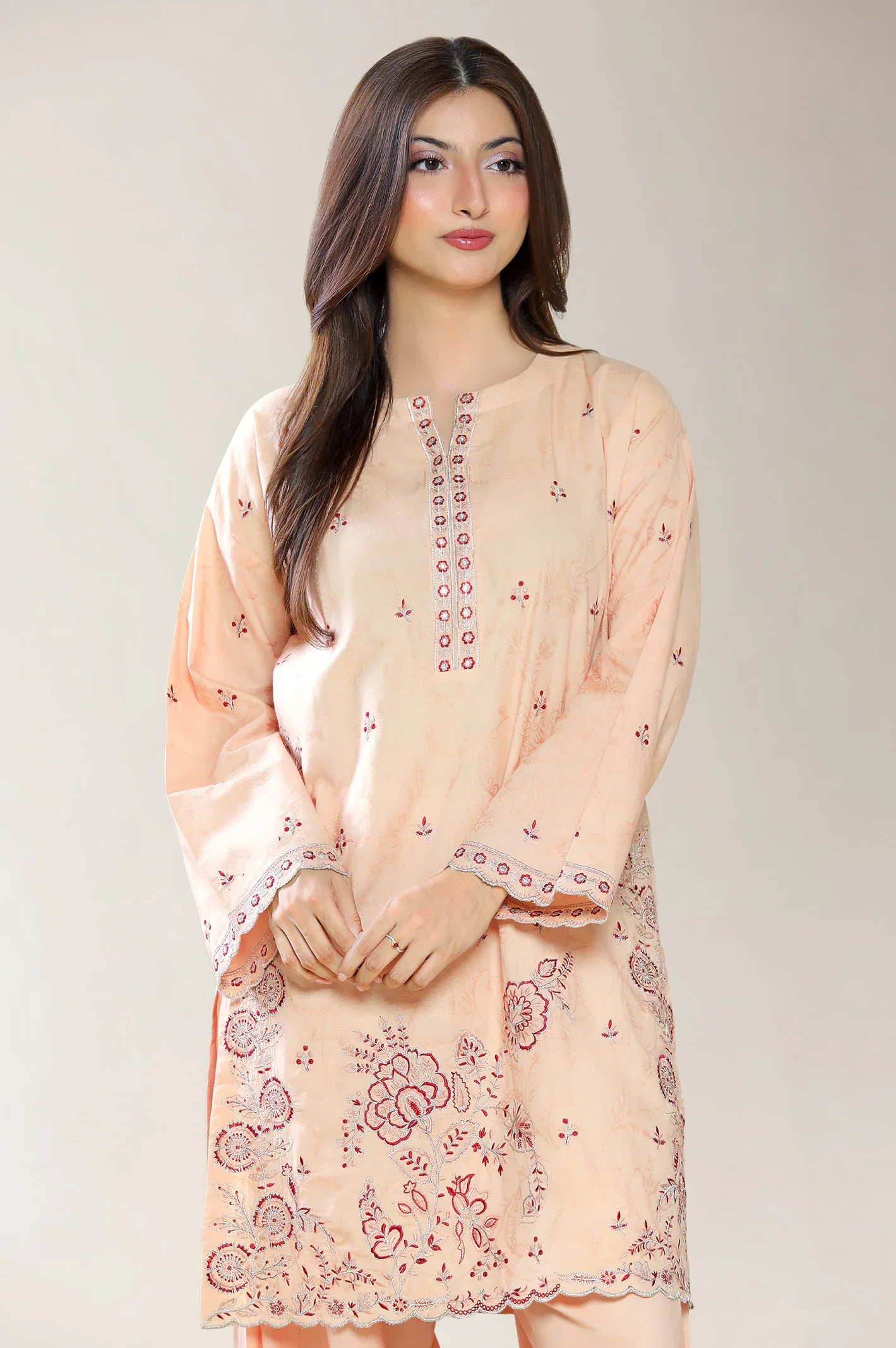 Embroidered Self Jacquard-Beige 2PC - Image 2