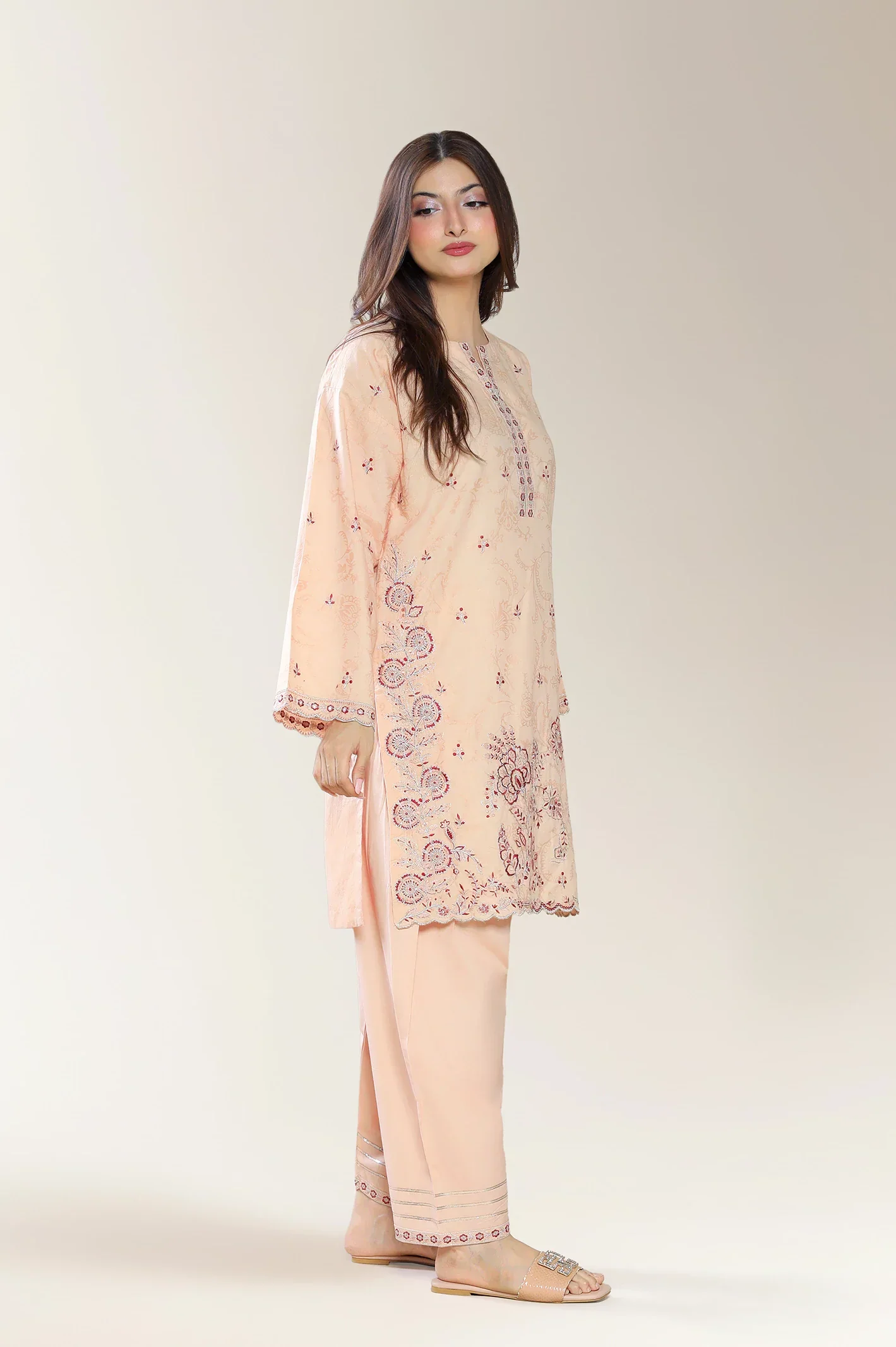 Embroidered Self Jacquard-Beige 2PC - Image 3
