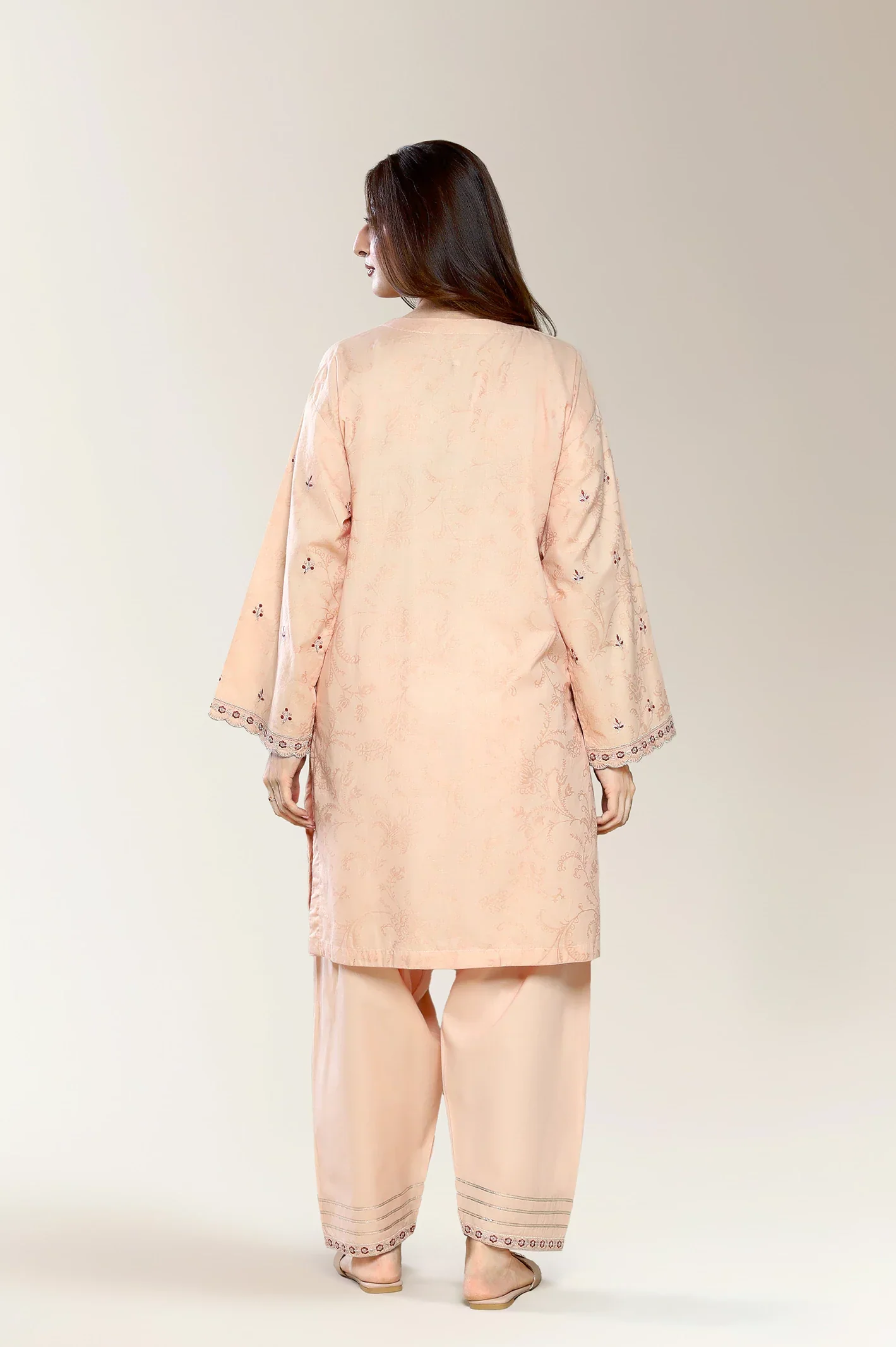 Embroidered Self Jacquard-Beige 2PC - Image 4