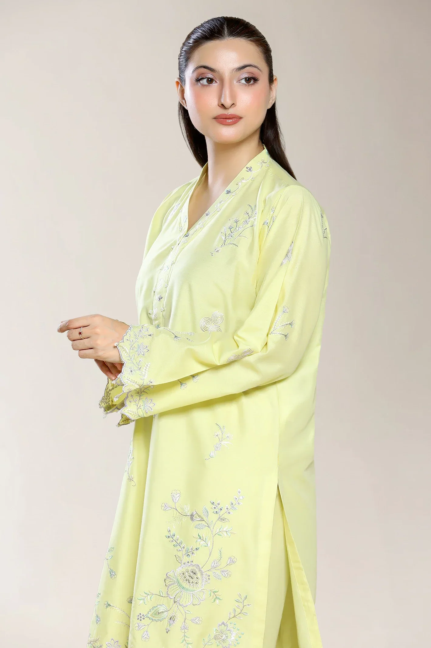 Embroidered Staple Cotton-Yellow 2PC - Image 2