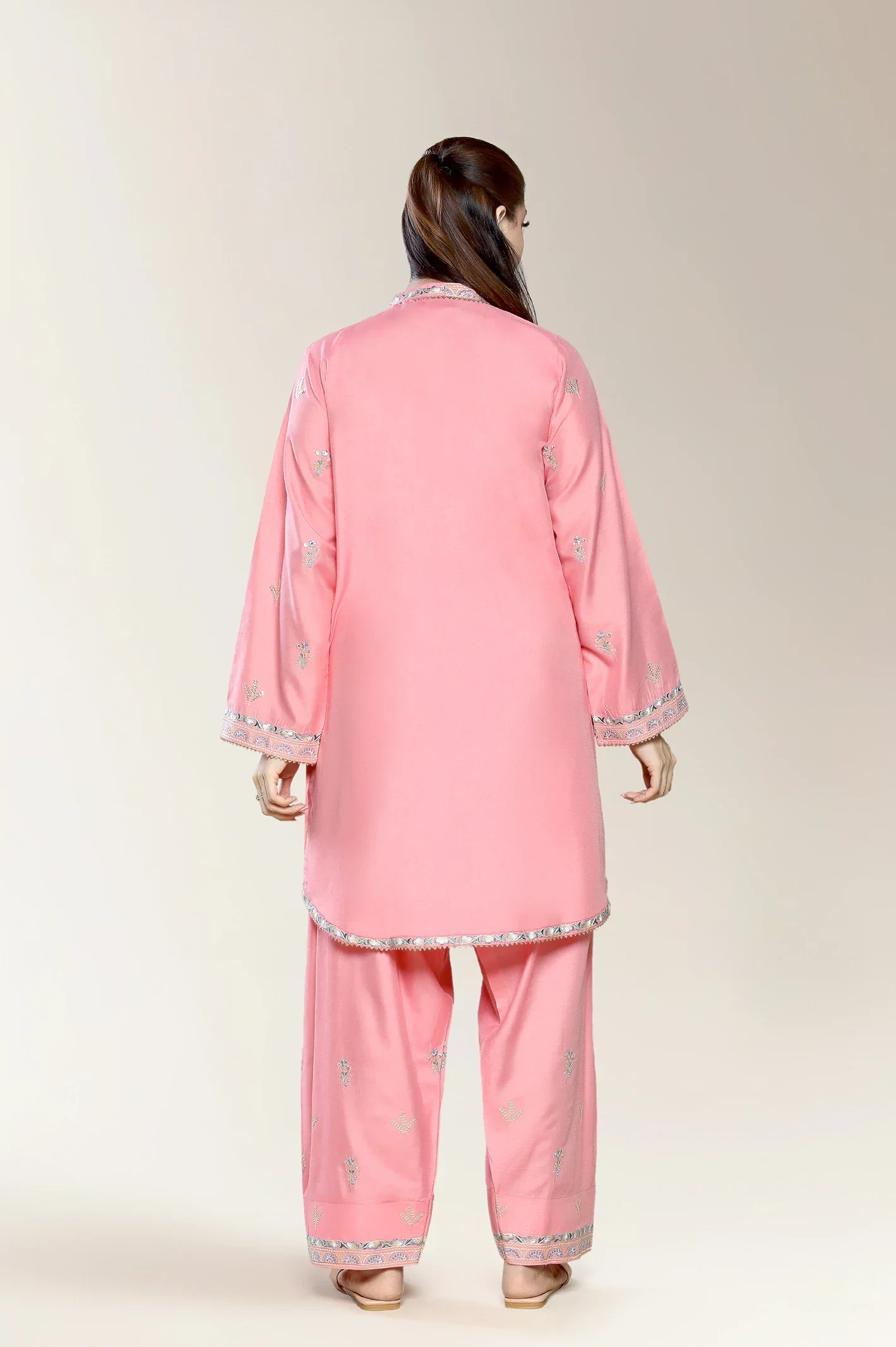 Embroidered Stapple Cotton-Pink 2PC - Image 3