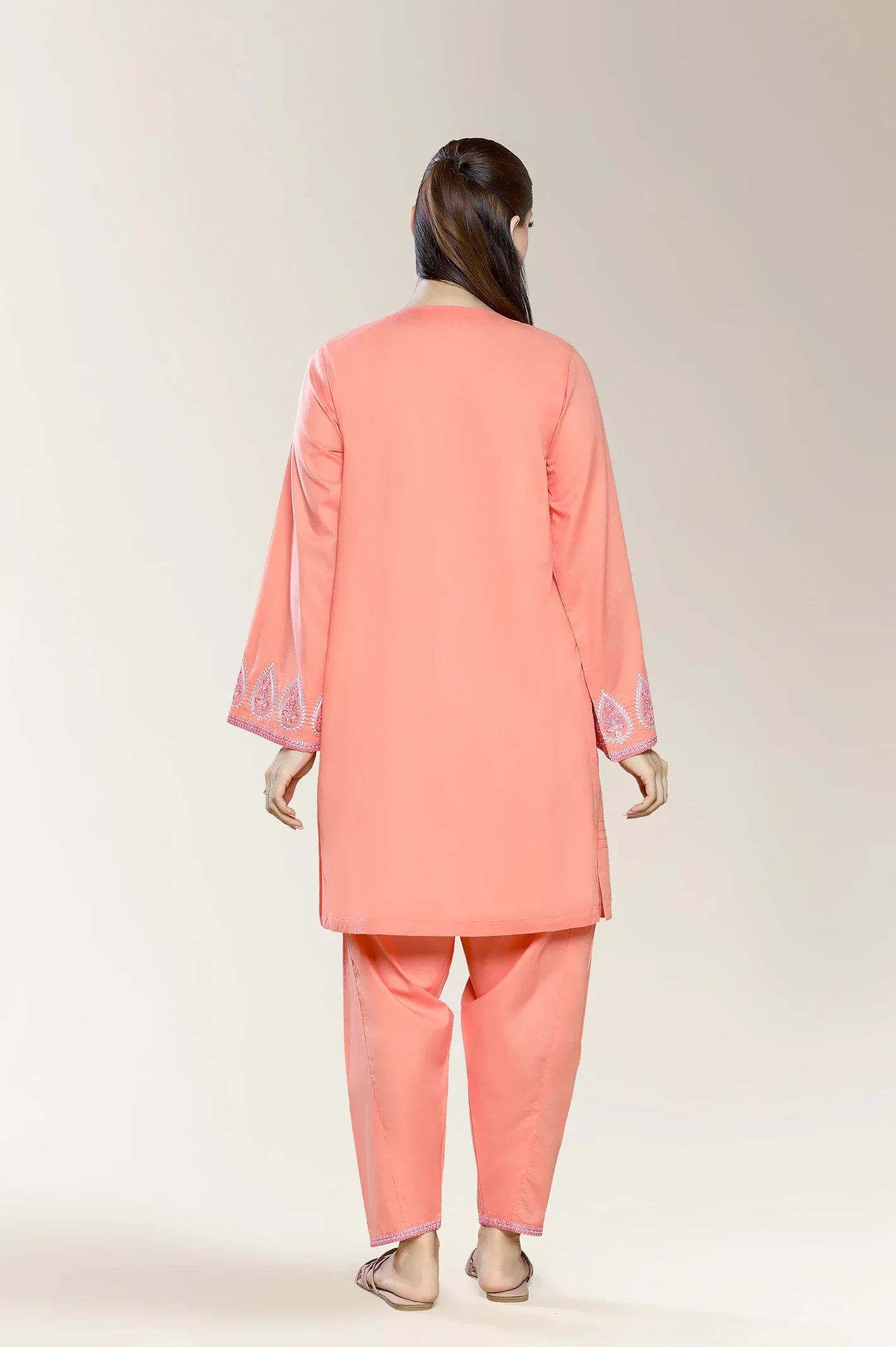 Embroidered Cambric-Coral 2PC - Image 3