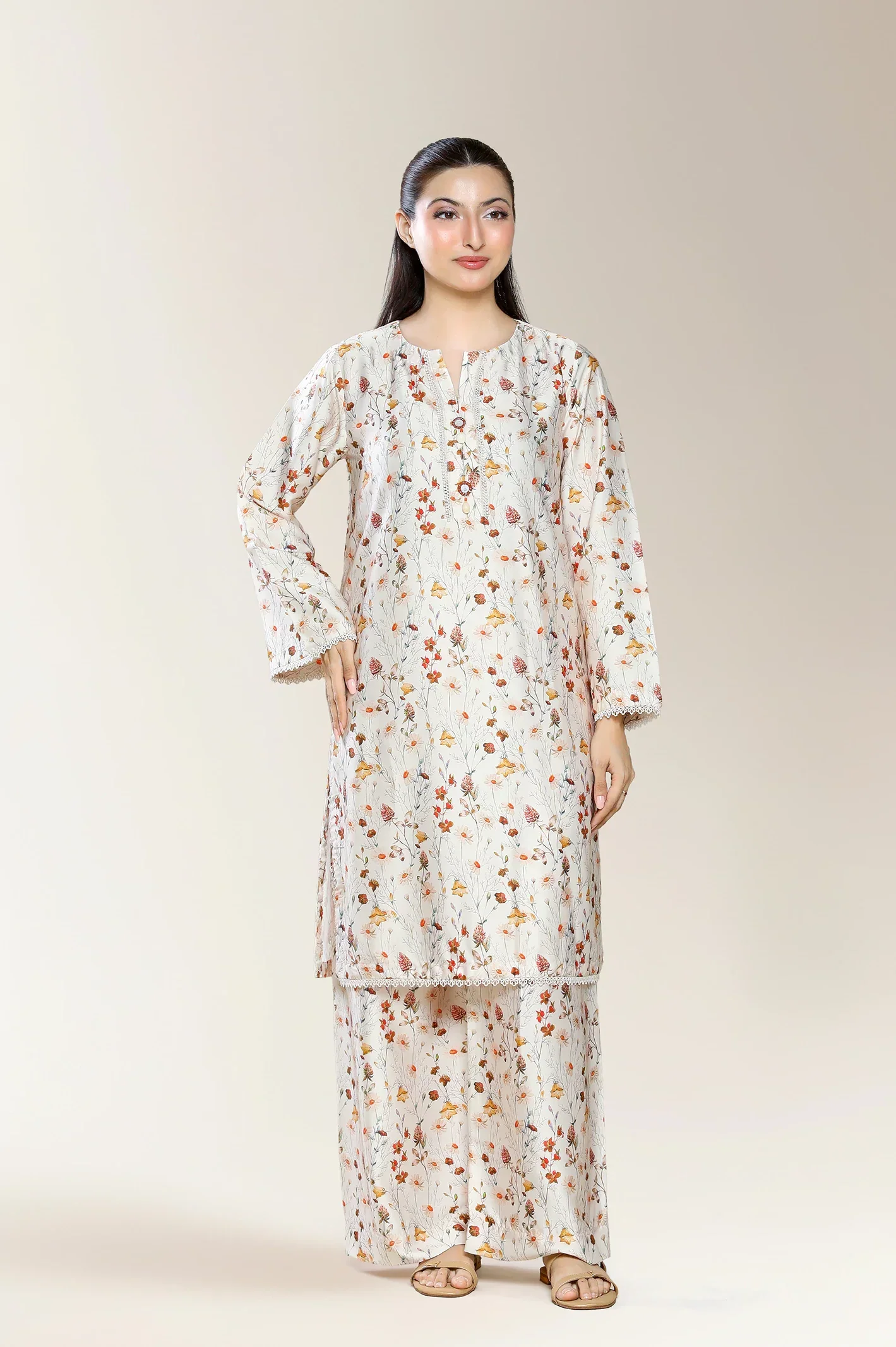 Printed Cream 2PC