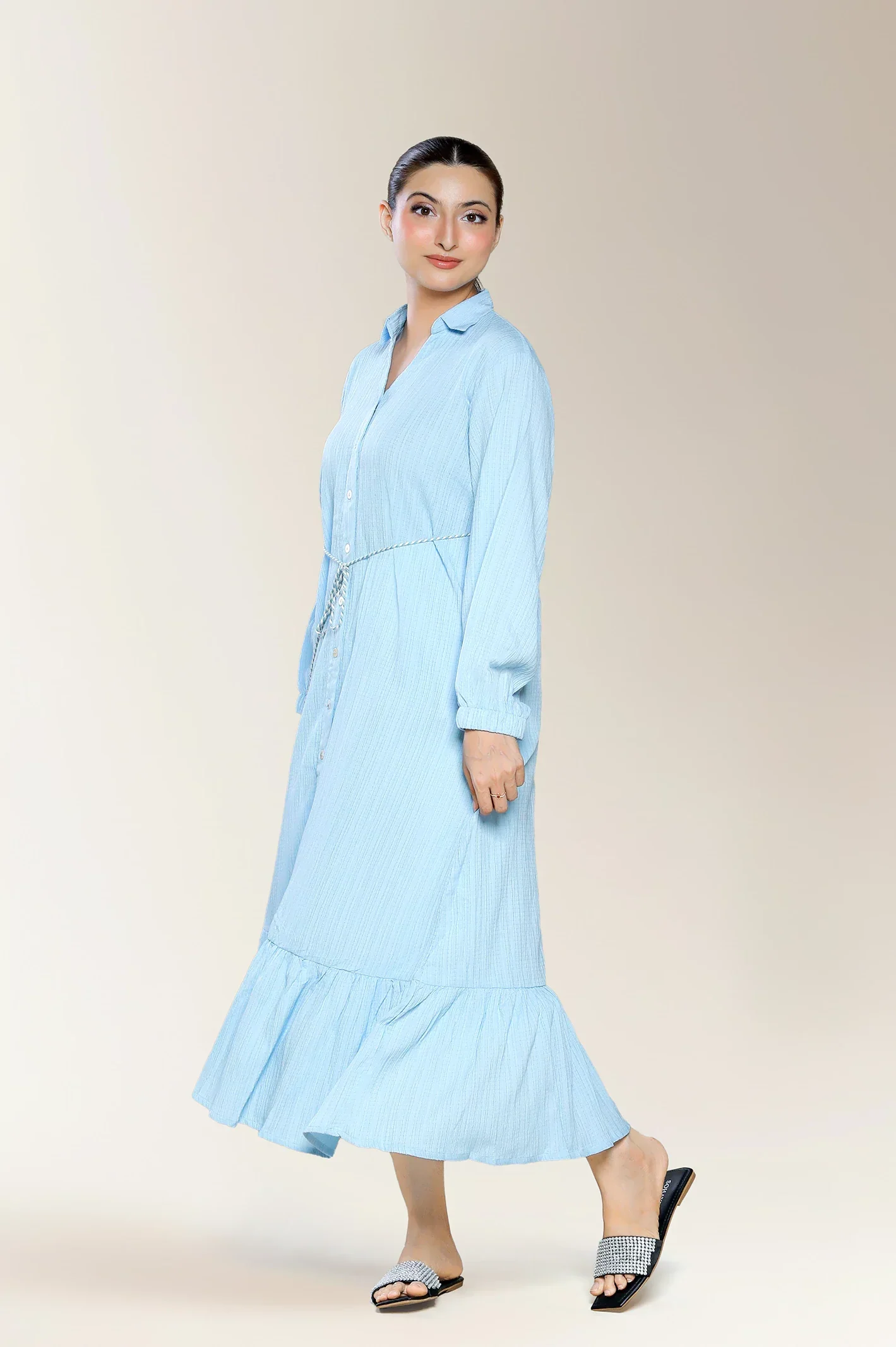 Embroidered Jacquard-Blue Shirt - Image 4