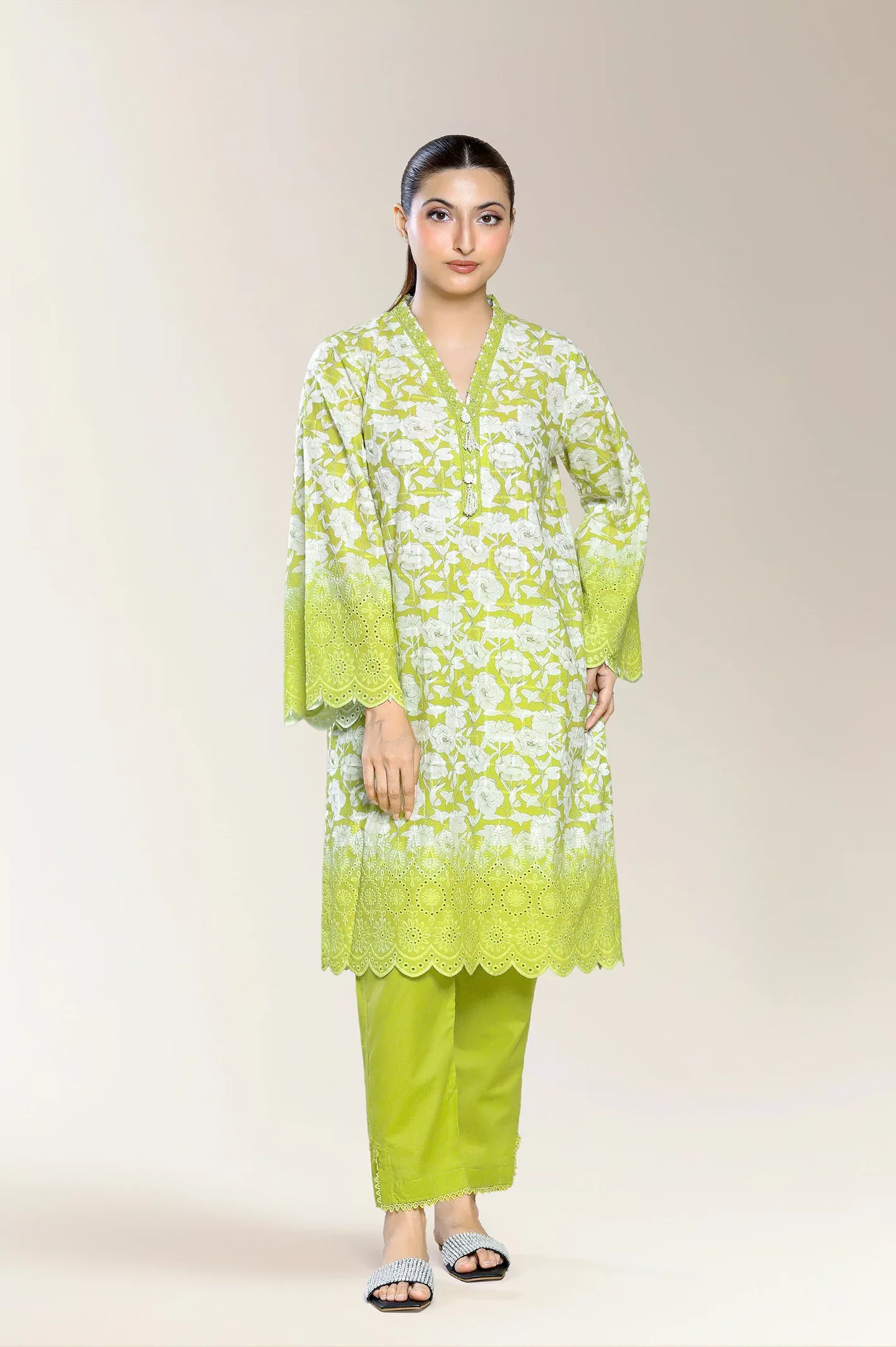 Embroidered Lime 2PC