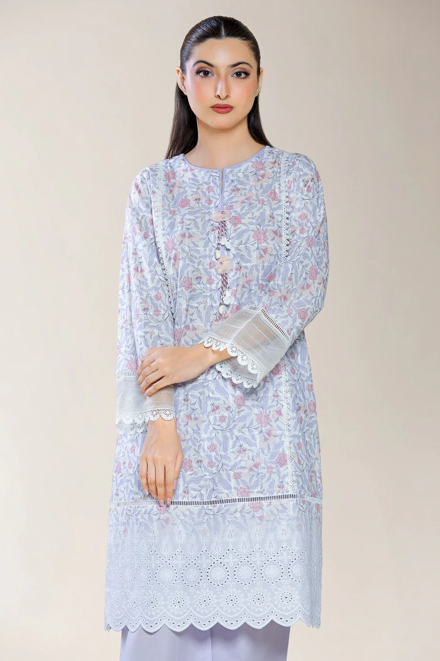 Embroidered Shiffli-Cream 2PC - Image 2