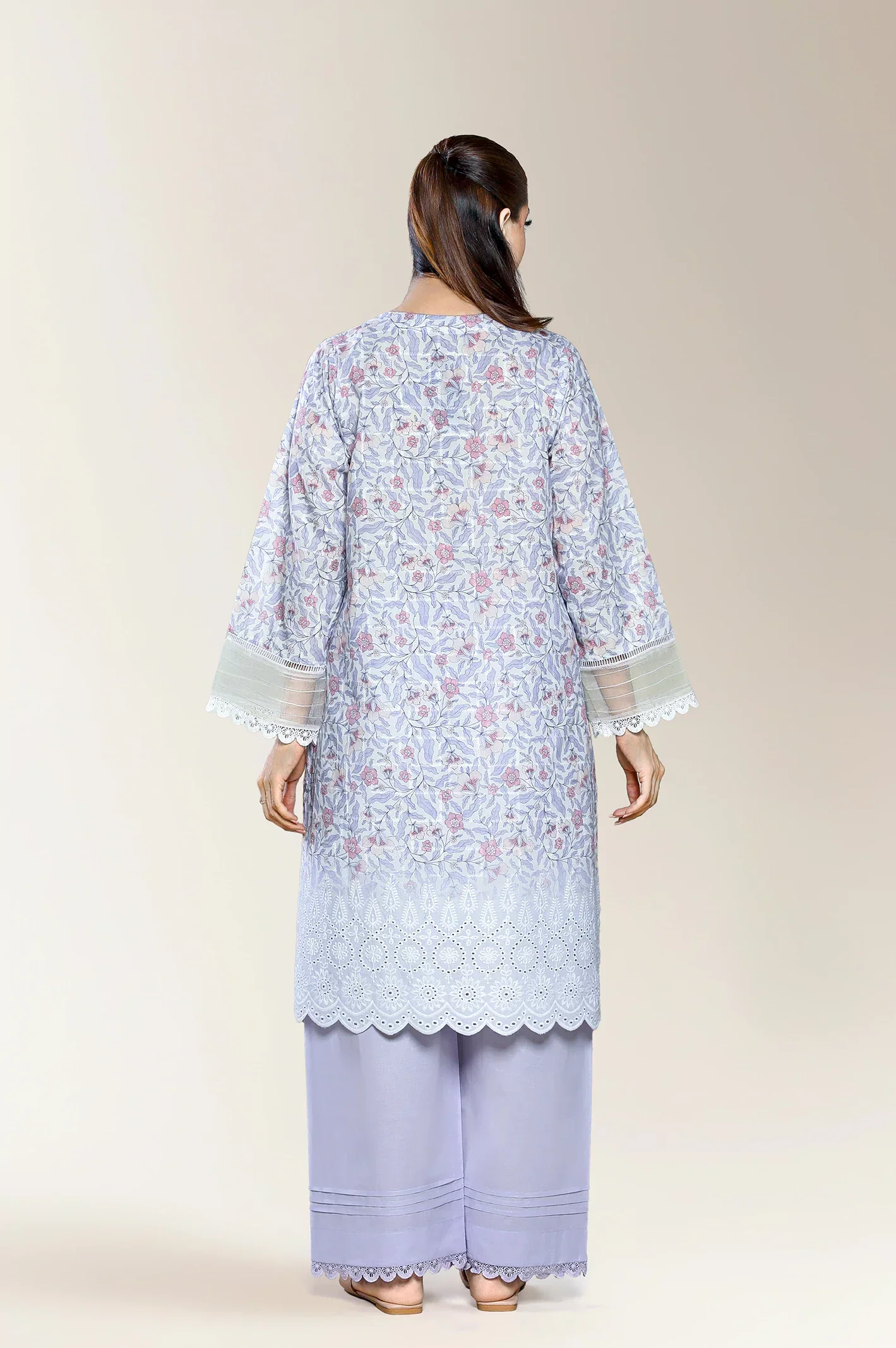 Embroidered Shiffli-Cream 2PC - Image 3