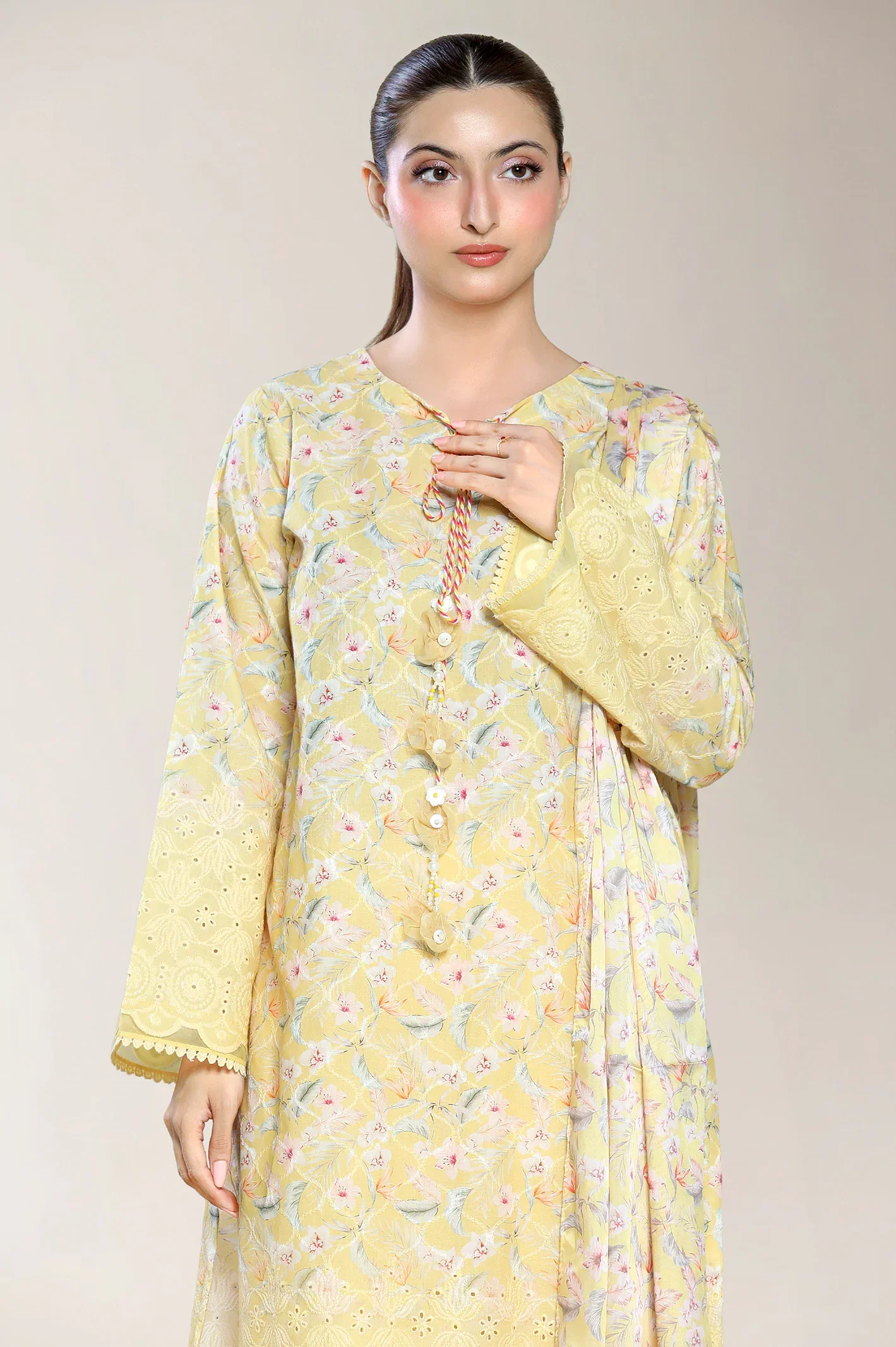 Embroidered Schiffli-Yellow 3PC - Image 2