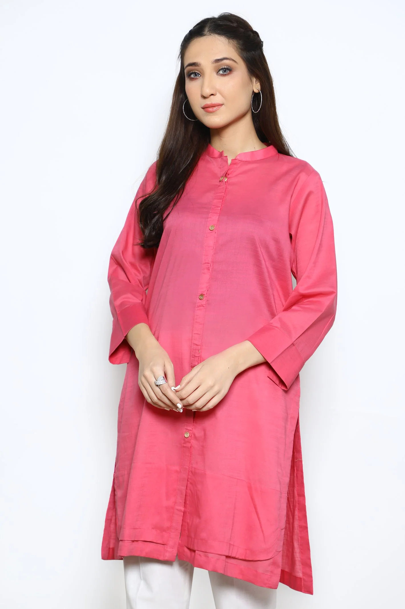 Slub Pink Stitched Kurti - Image 2