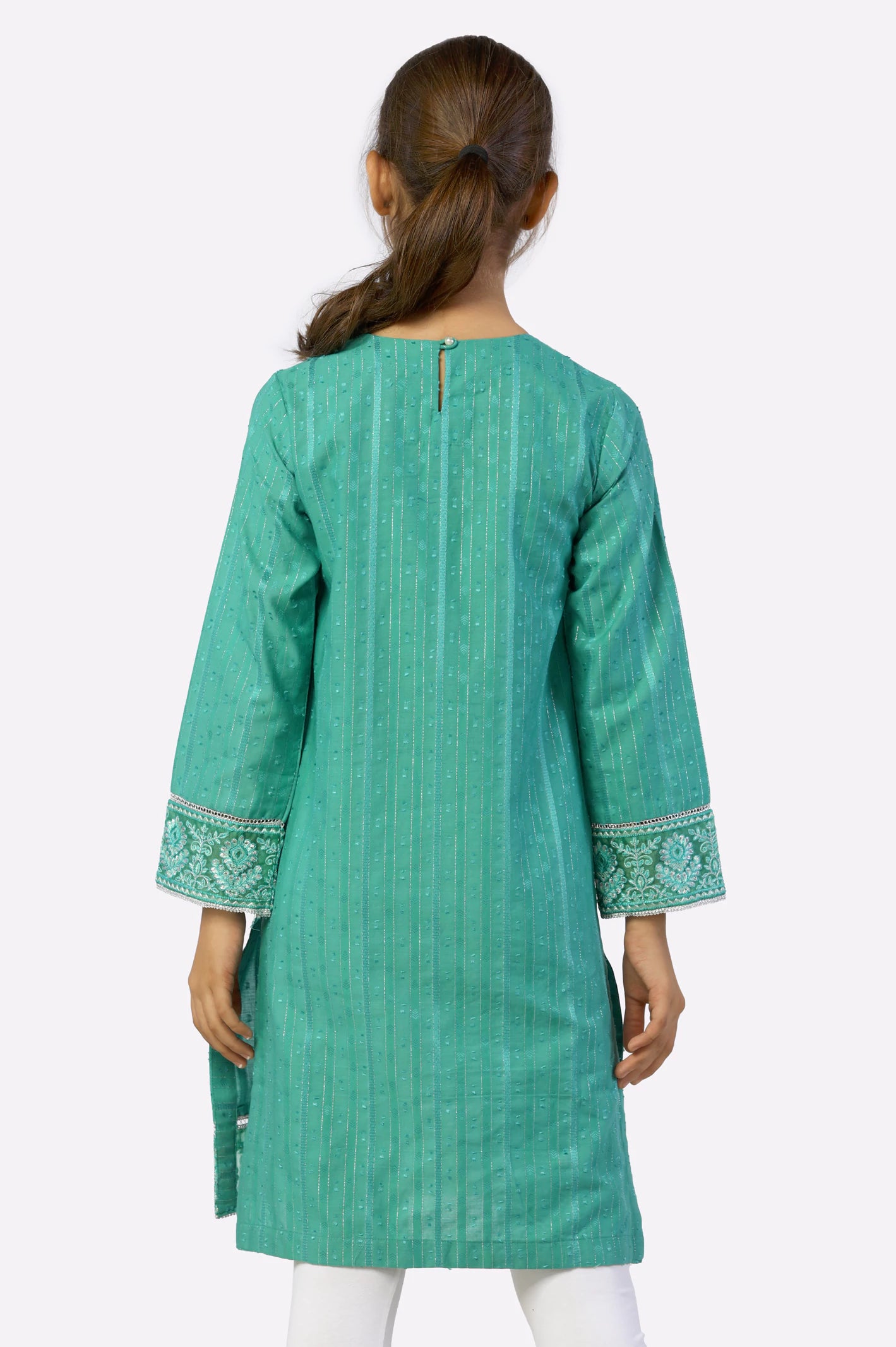Green Embroidered Teen Kurti - Image 3
