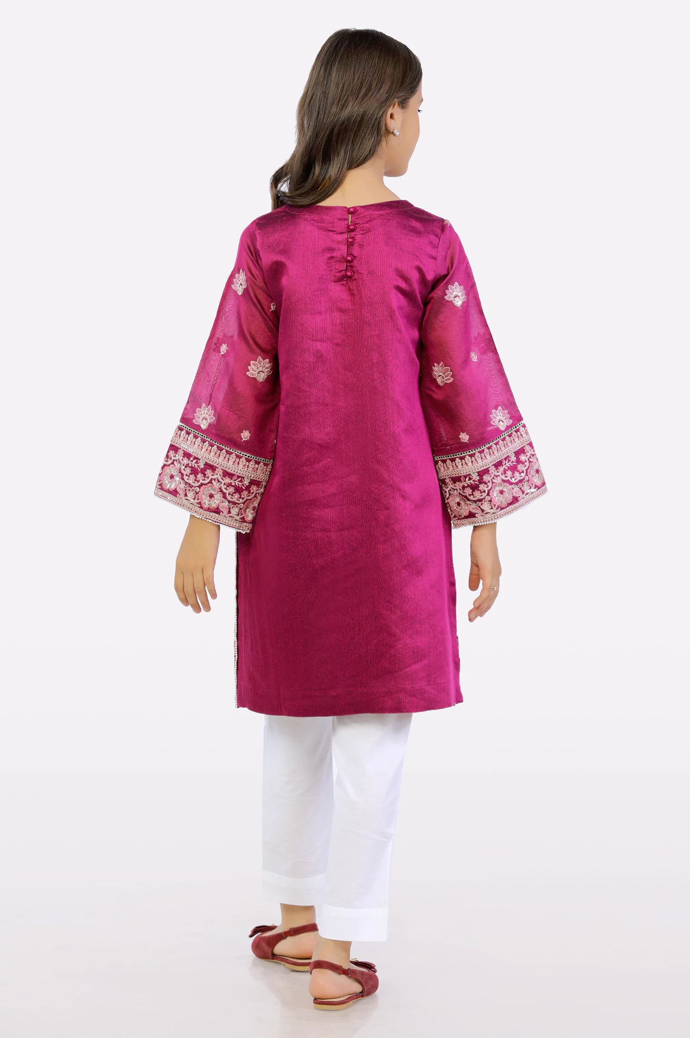 Pink Embroidered Teens Kurti - Image 3
