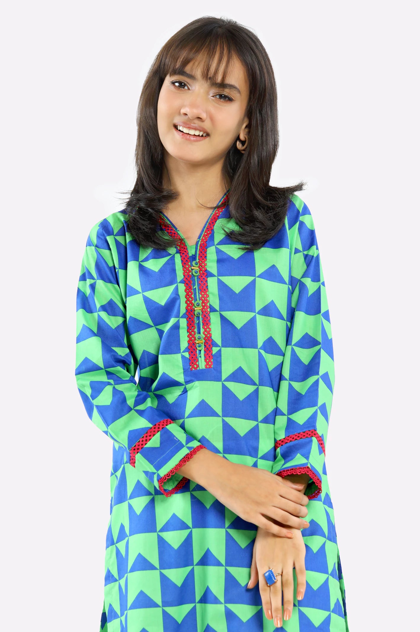Green Printed Teens Kurti - Image 2