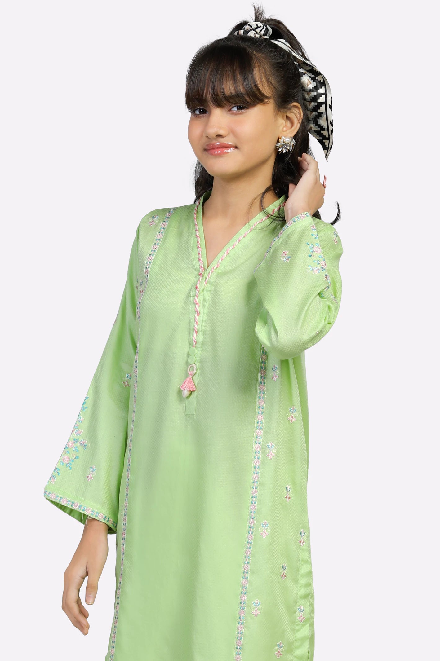 Green Embroidered Teens Kurti - Image 2