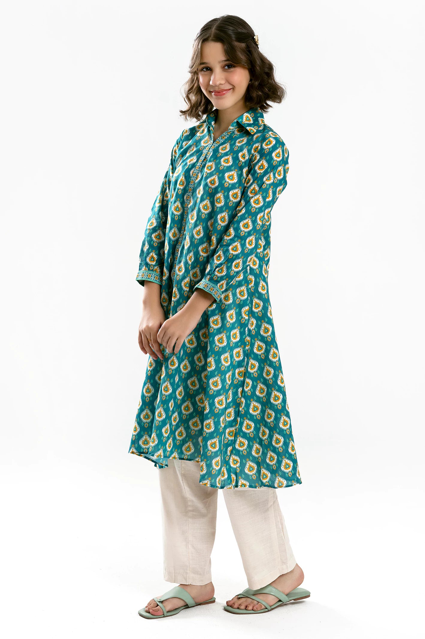 Sea Green Printed Teens Kurti - Image 3