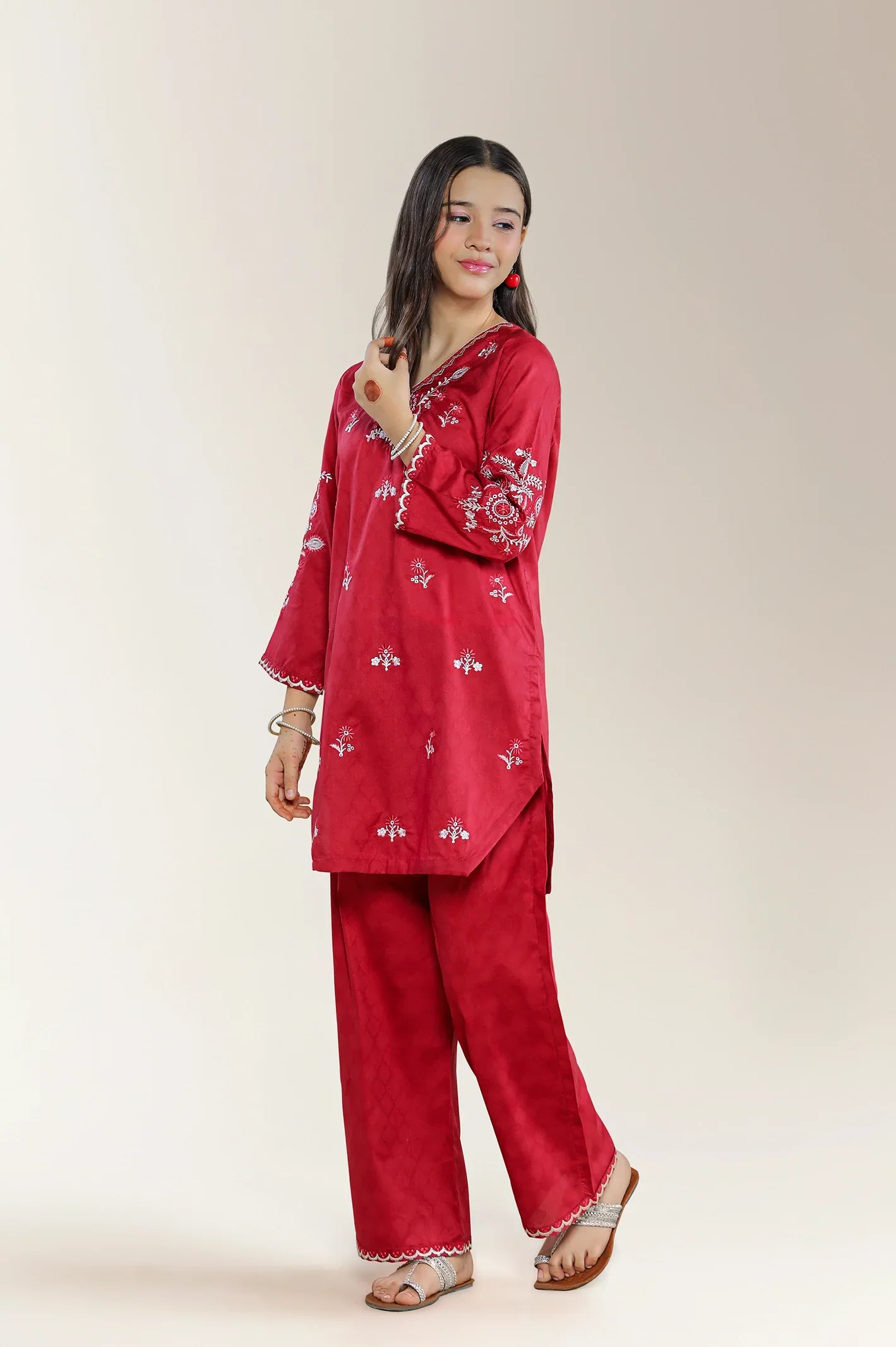 Embroidered Jacquard Red Teens 2PC - Image 4