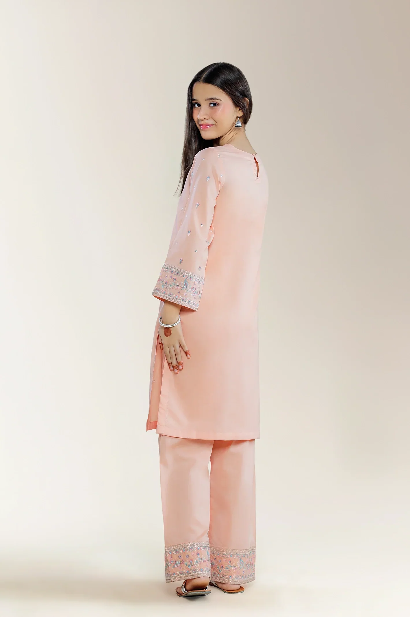 Embroidered Cambric Peach Teens 2PC - Image 4