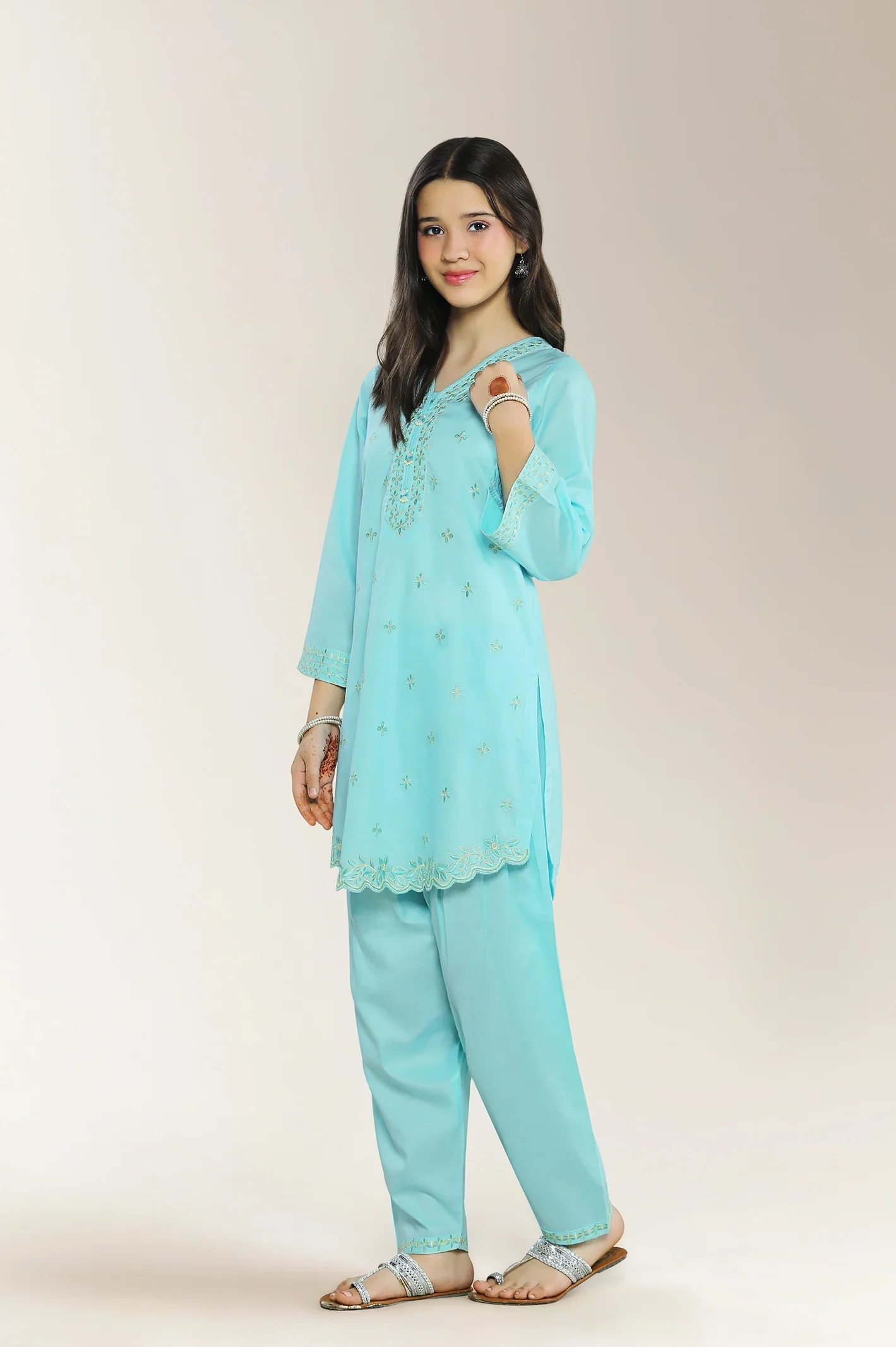 Embroidered Cambric Blue Teens 2PC - Image 3