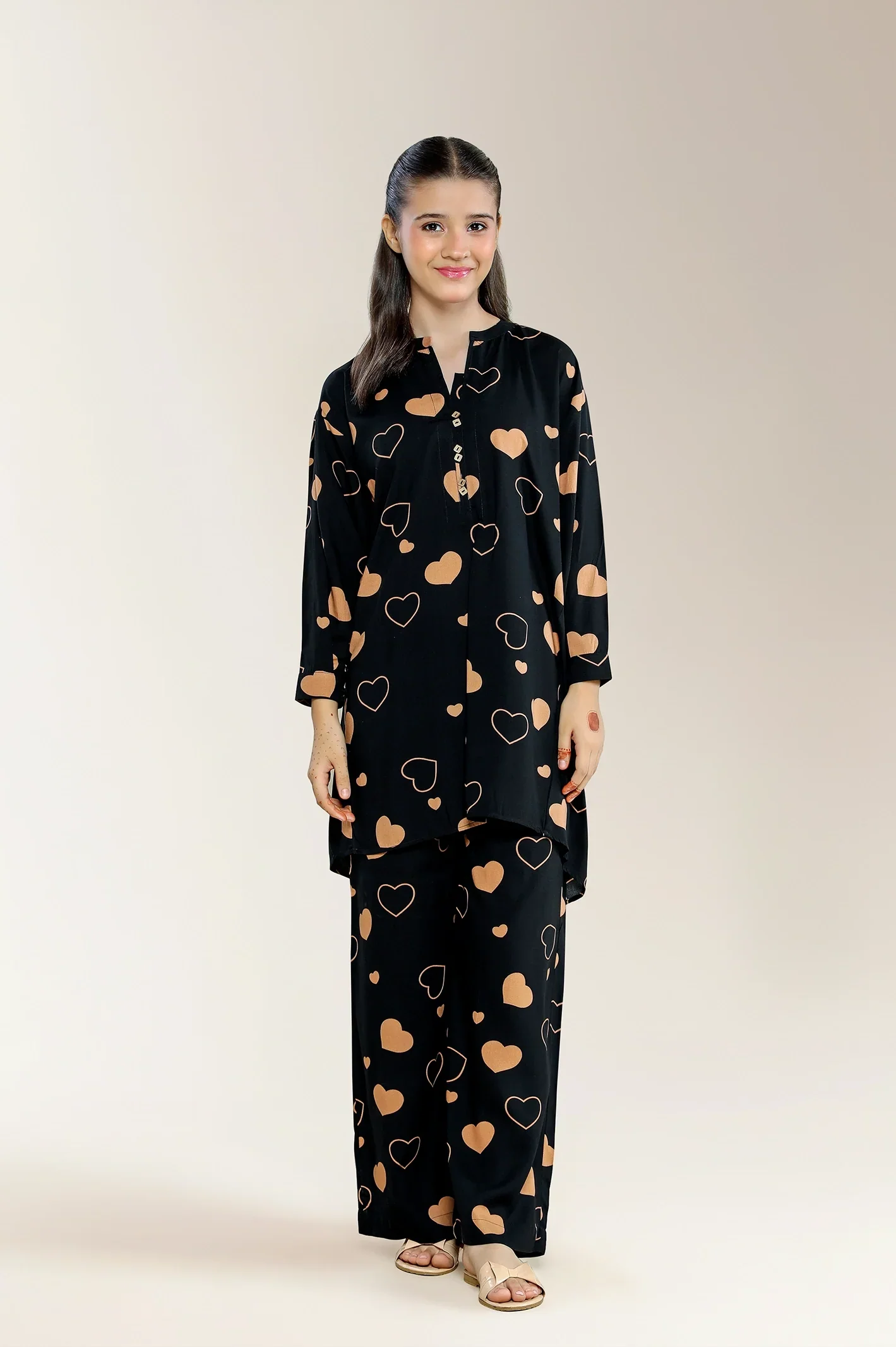 Printed Linen Black Teens 2PC