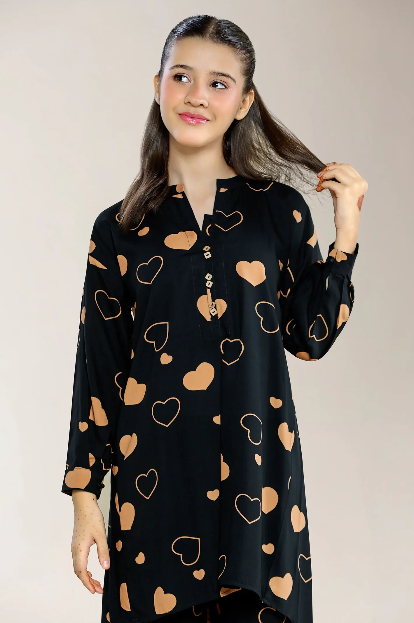 Printed Linen Black Teens 2PC - Image 2