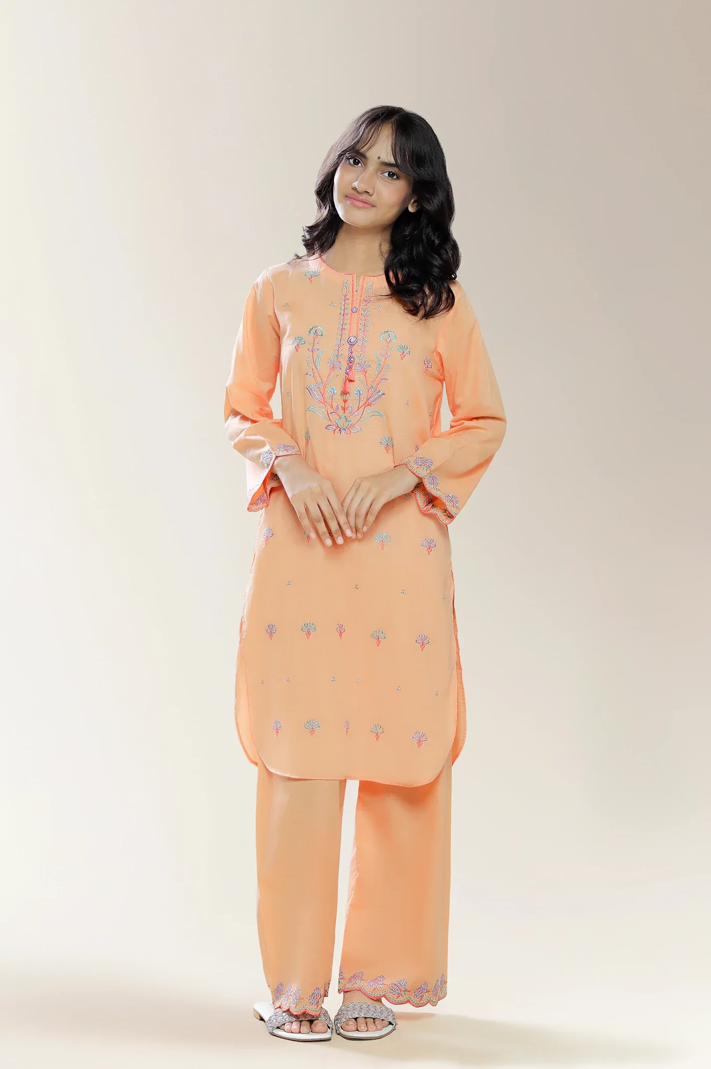 Embroidered Peach Teens 2PC