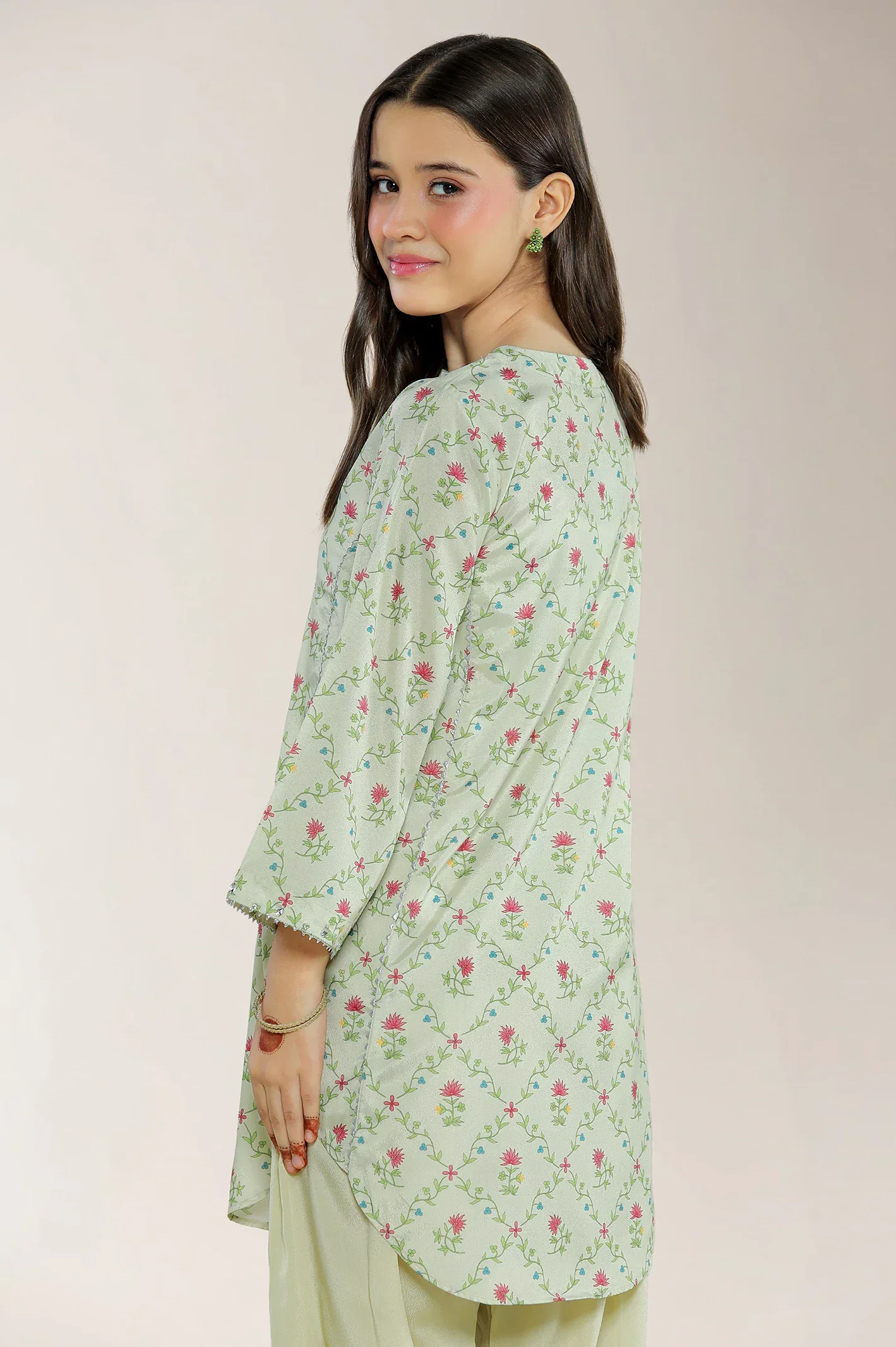 Printed Silk Cream Teens 2PC - Image 4