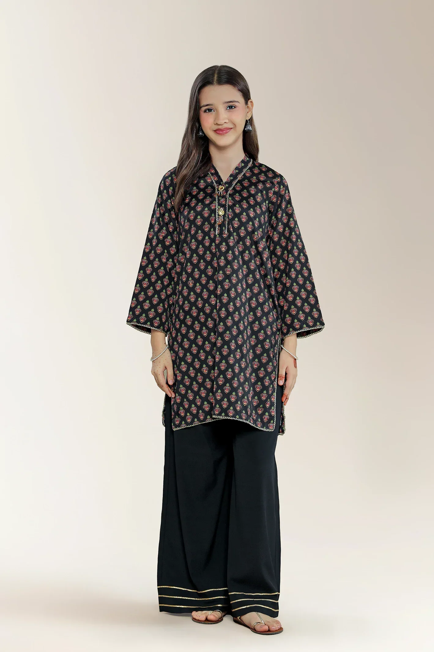 Printed Silk Black Teens 2PC