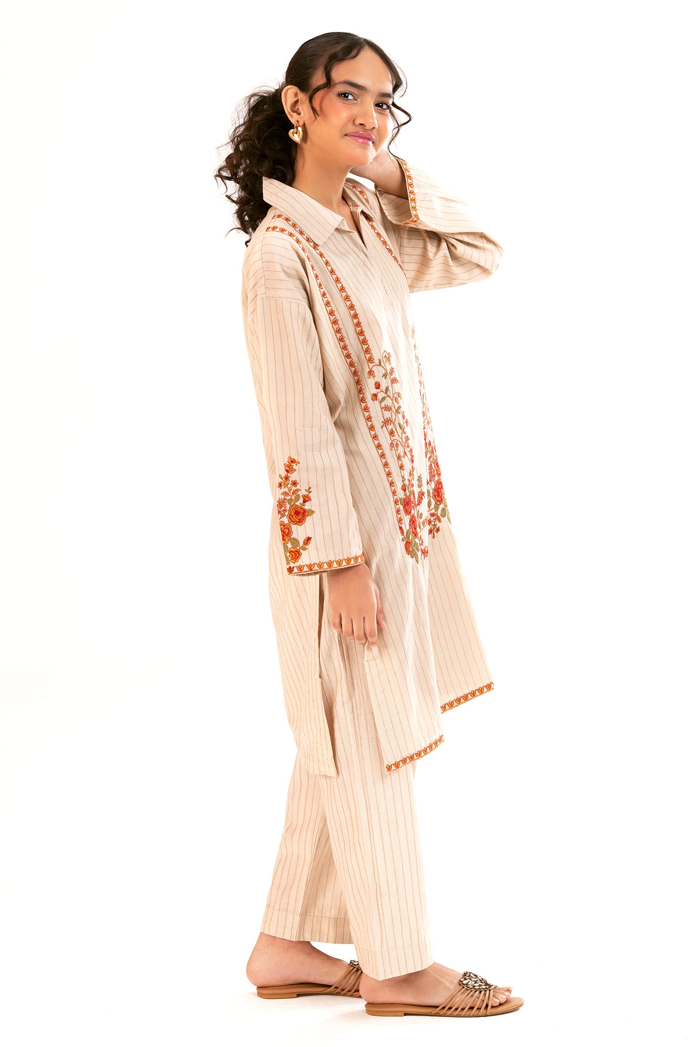 Beige Embroidered Teens 2PC - Image 3