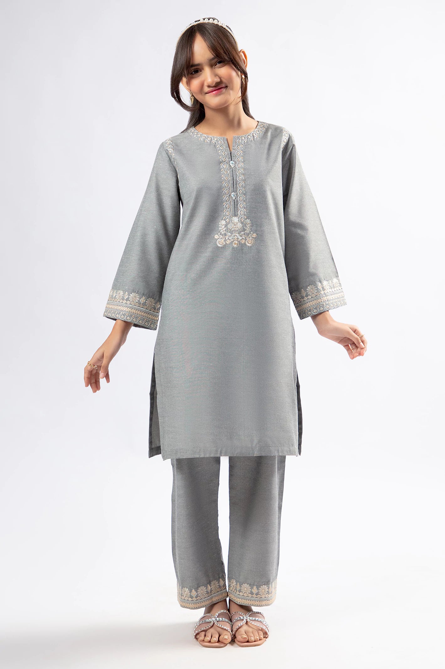 Grey Embroidered  Teens 2PC