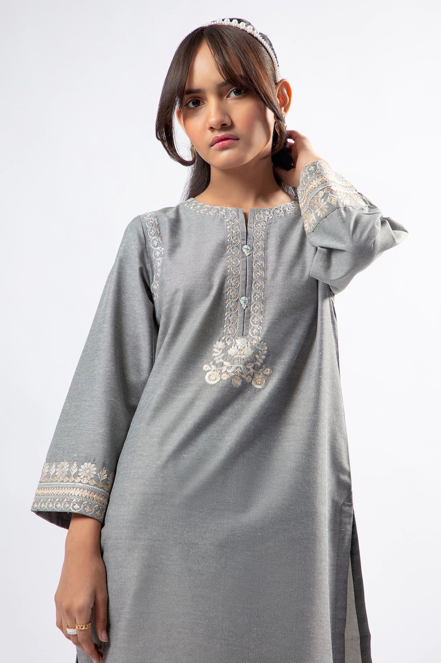 Grey Embroidered  Teens 2PC - Image 2
