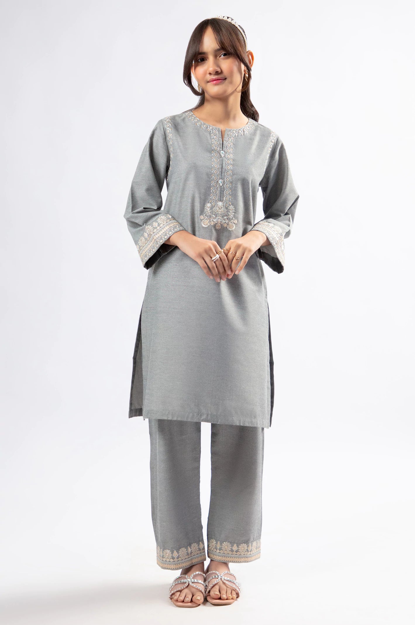 Grey Embroidered  Teens 2PC - Image 3