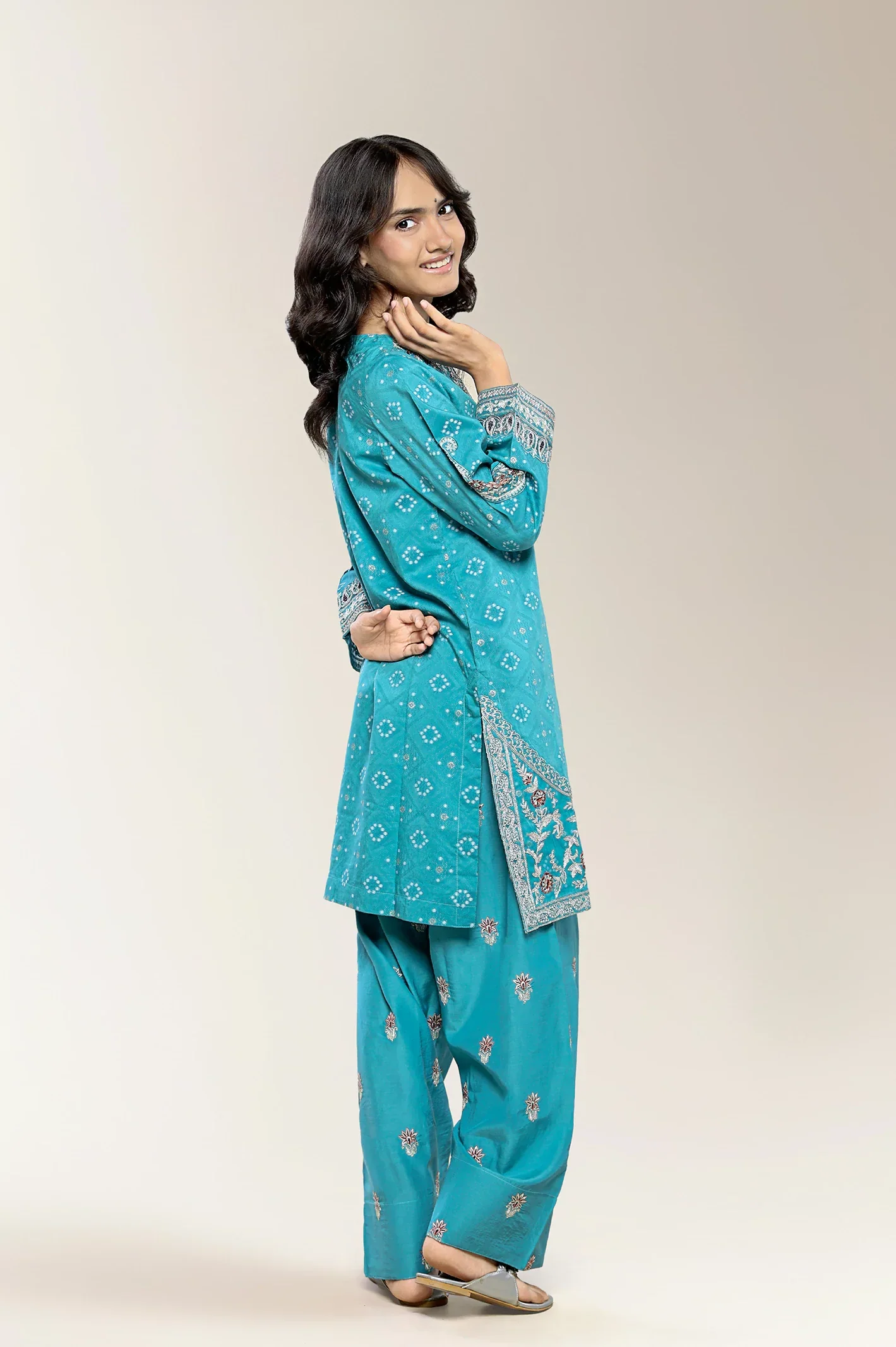 Embroidered Sea Green Teens 2PC - Image 2