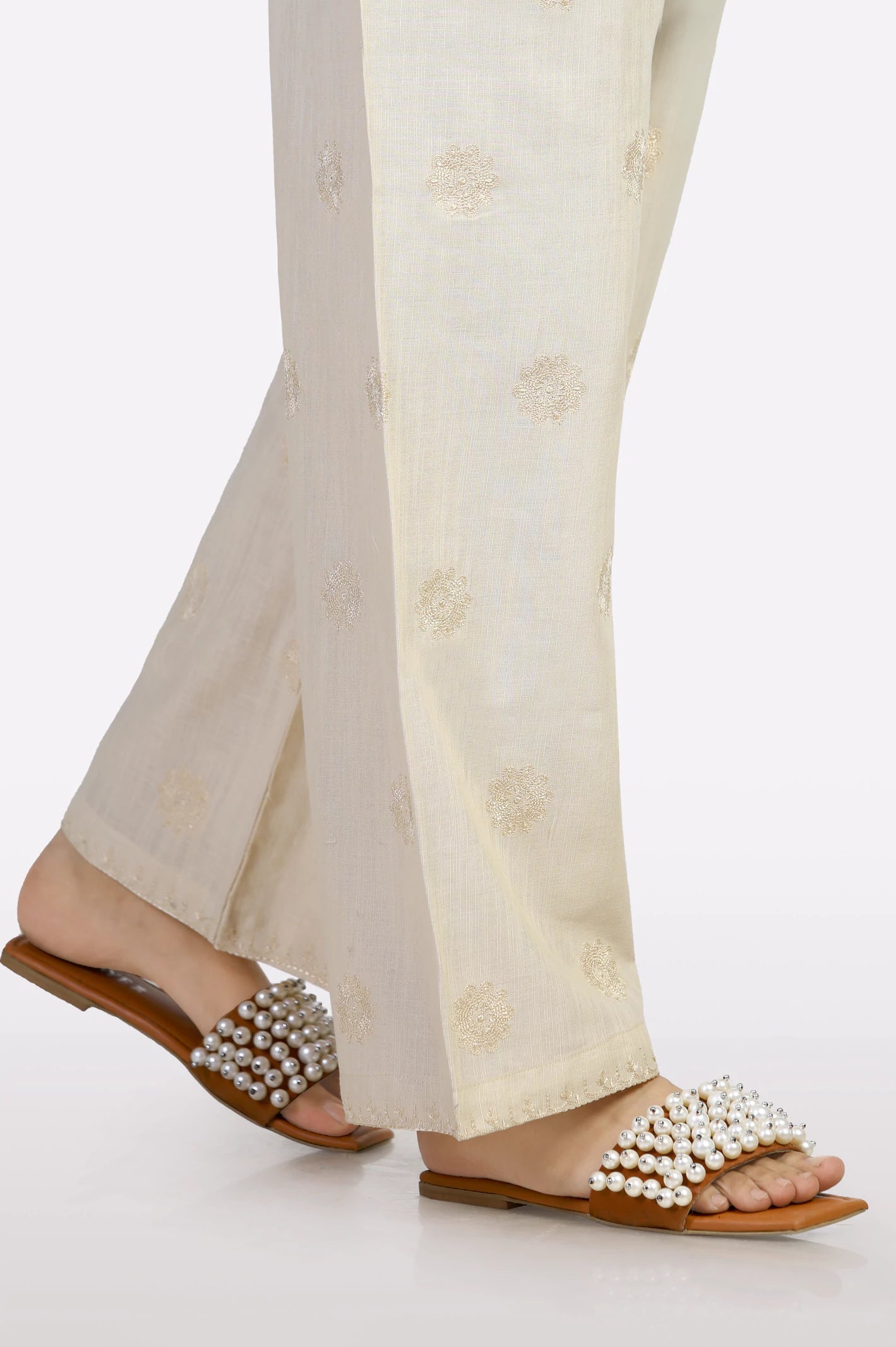 Cream Embroidered Trouser - Image 2