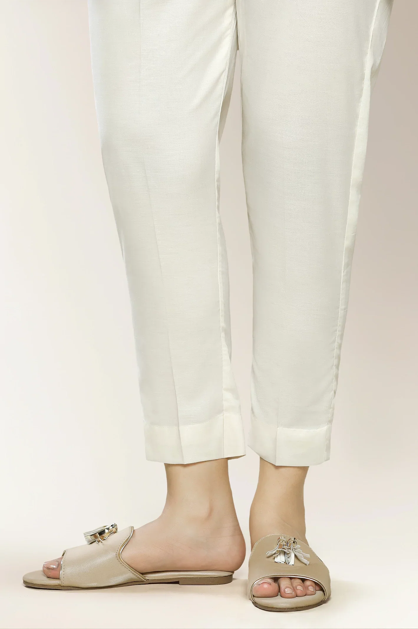 Cream Plain Trouser