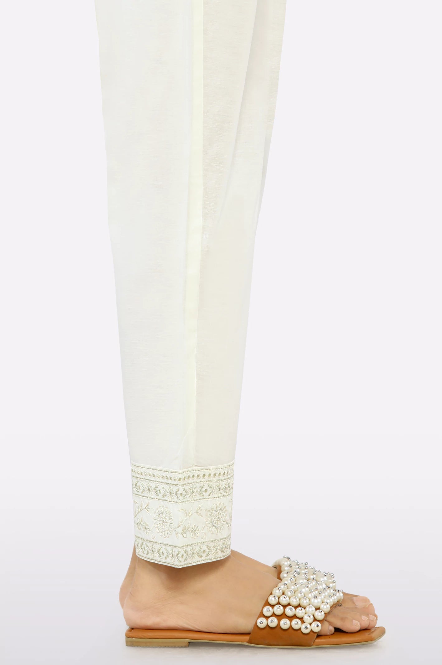 Off White Embroidered Trouser - Image 2