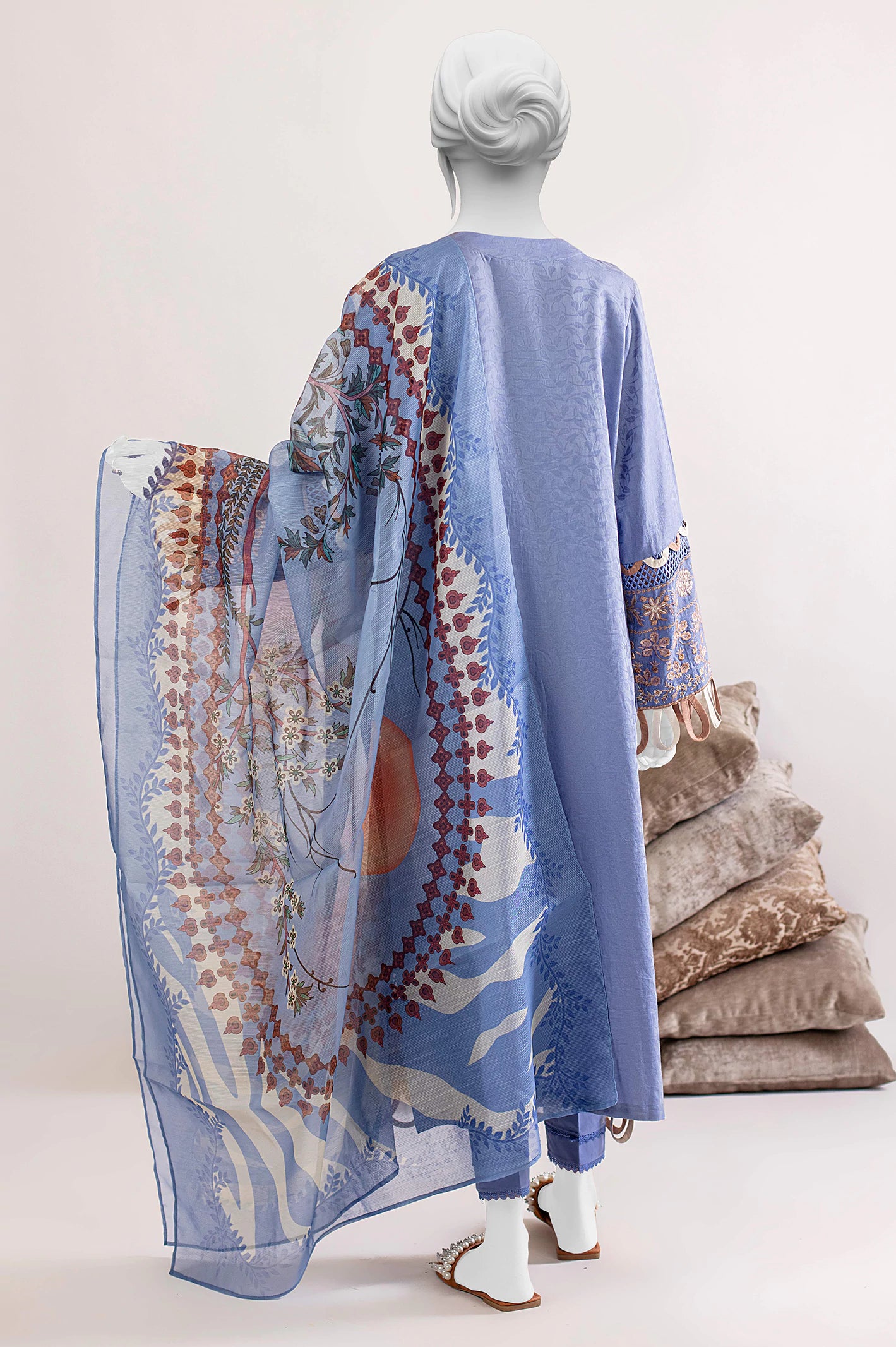 Blue Embroidered 3PC Unstitched - Image 3
