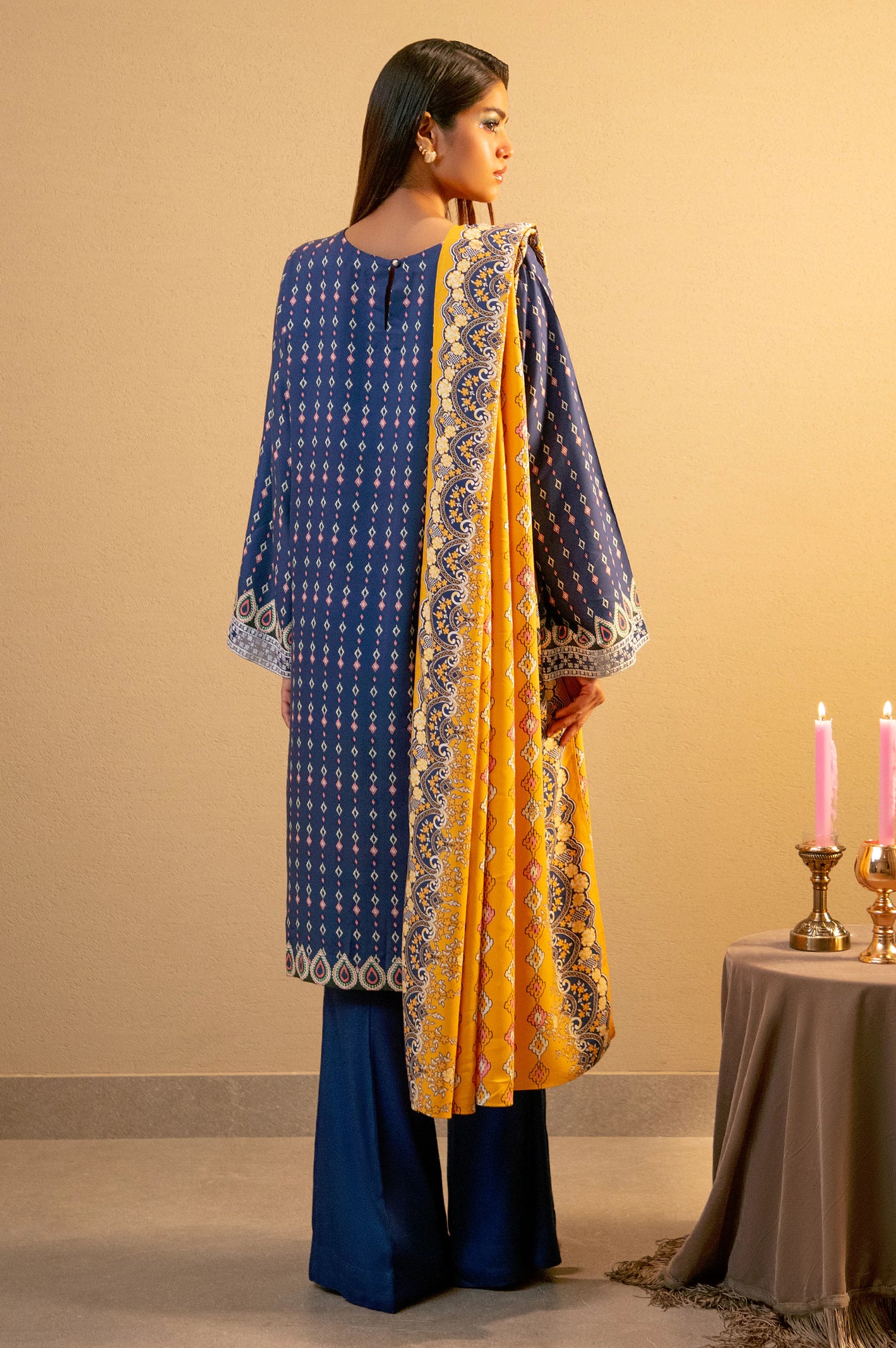 Blue Embroidered 3PC Unstitched - Image 4