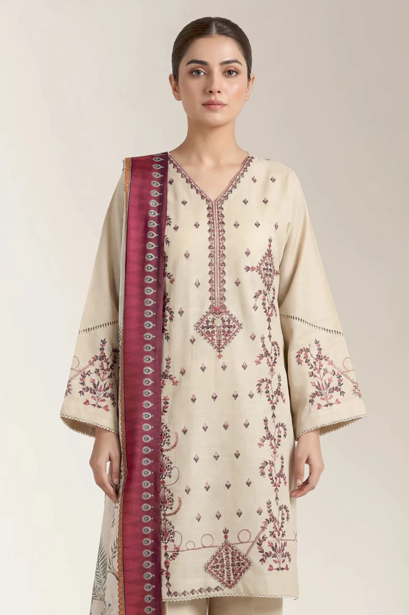 Embroidered Khaddar Unstitched 3PC - Image 2