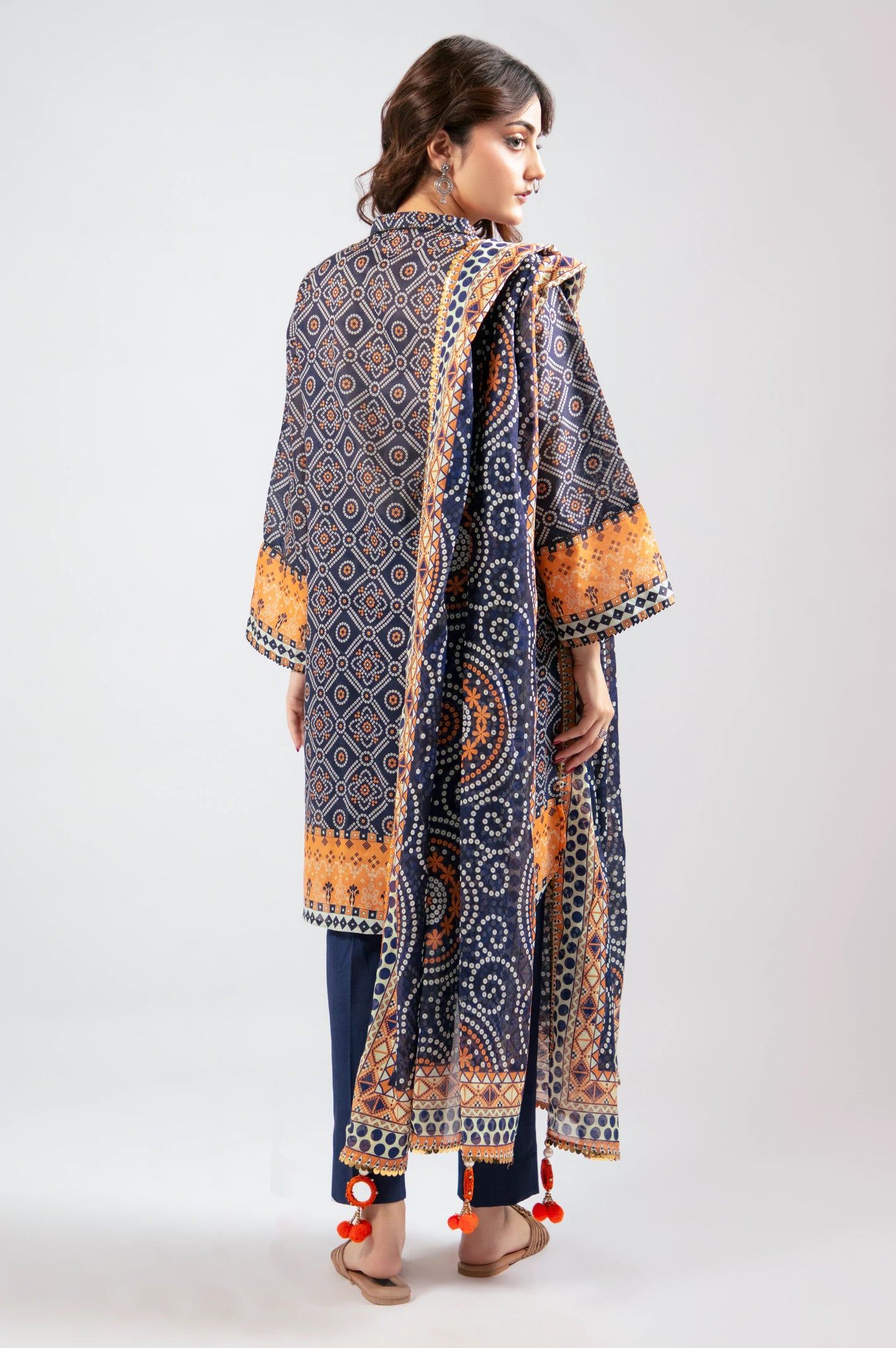 Navy Blue Printed 3PC Unstitched - Image 5